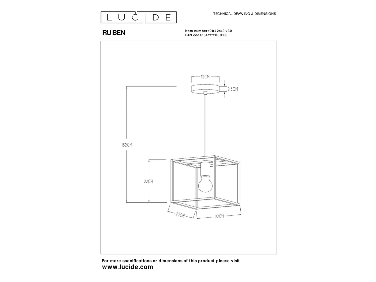 Závěsné svítidlo Ruben, černé, E27, 22cm