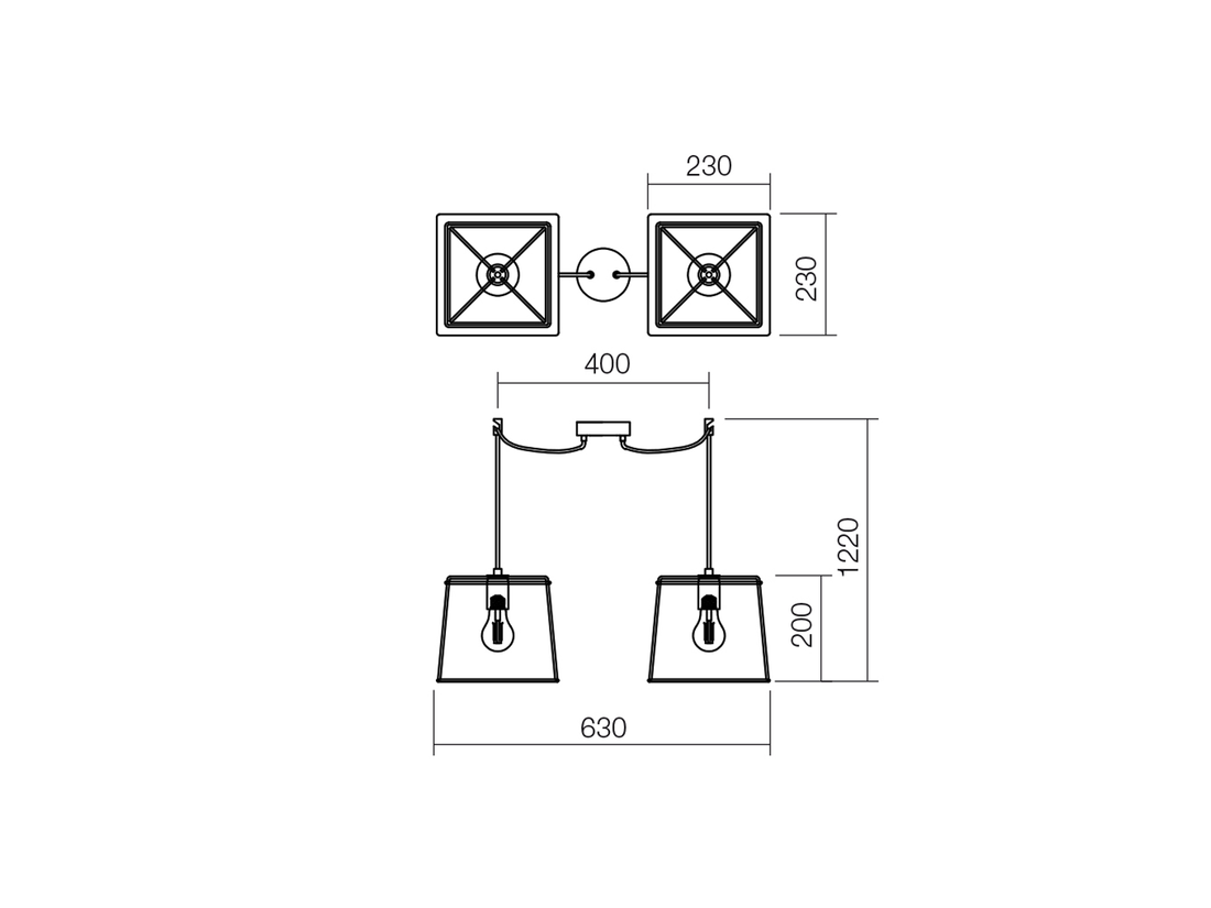 Závěsné svítidlo Sketch, černé, měď, 2xE27, 63cm