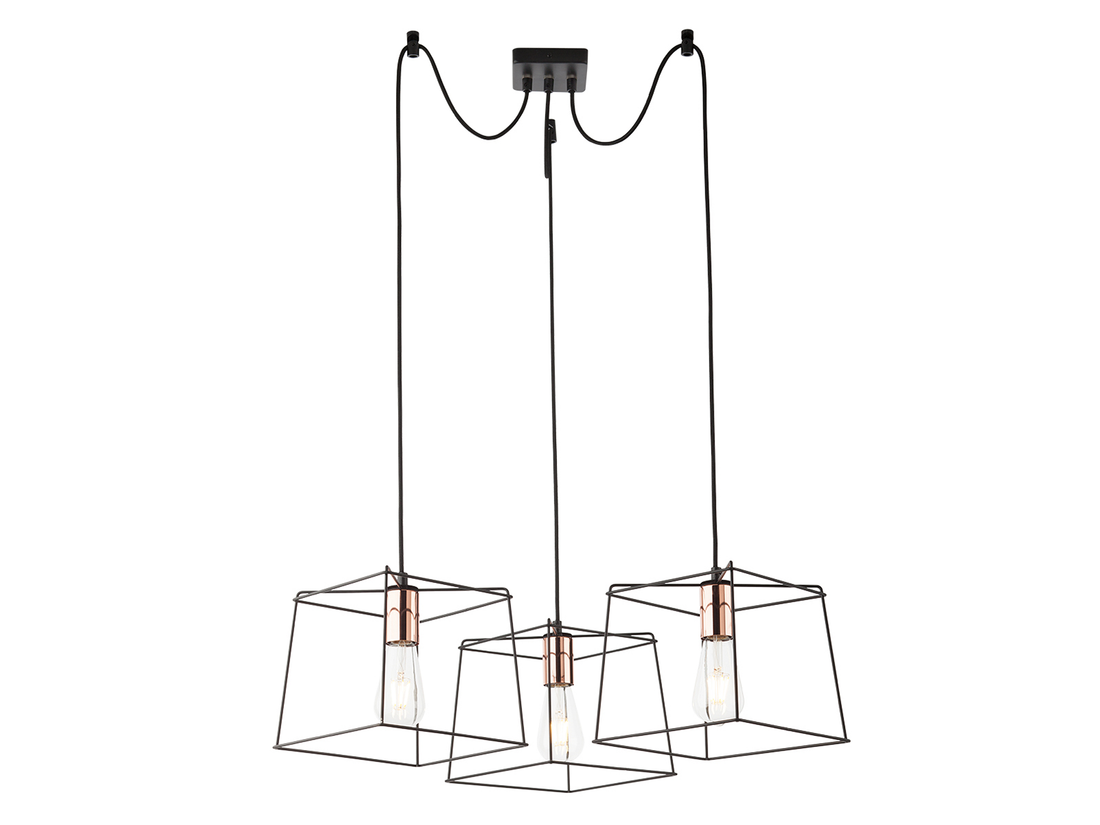 Závěsné svítidlo Sketch, černé, měď, 3xE27, ø66cm