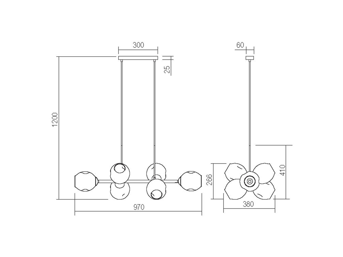 Závěsné svítidlo Pierce, matně černé, 8xE27, 120cm