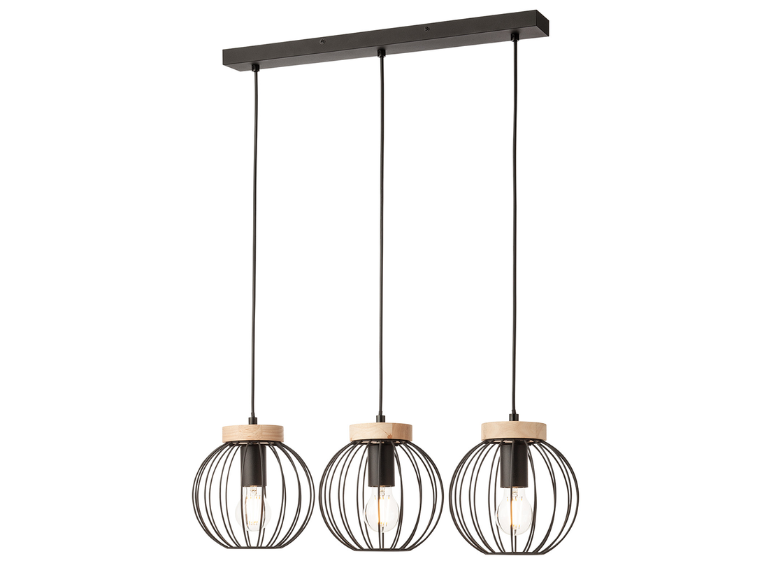 Závěsné svítidlo Trellis, černé, dřevo, 3xE27, 60cm