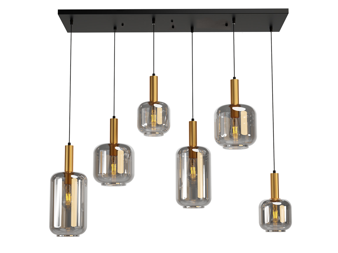Závěsné svítidlo Brina, pískově černá, matně zlatá, 6xE27, 114cm