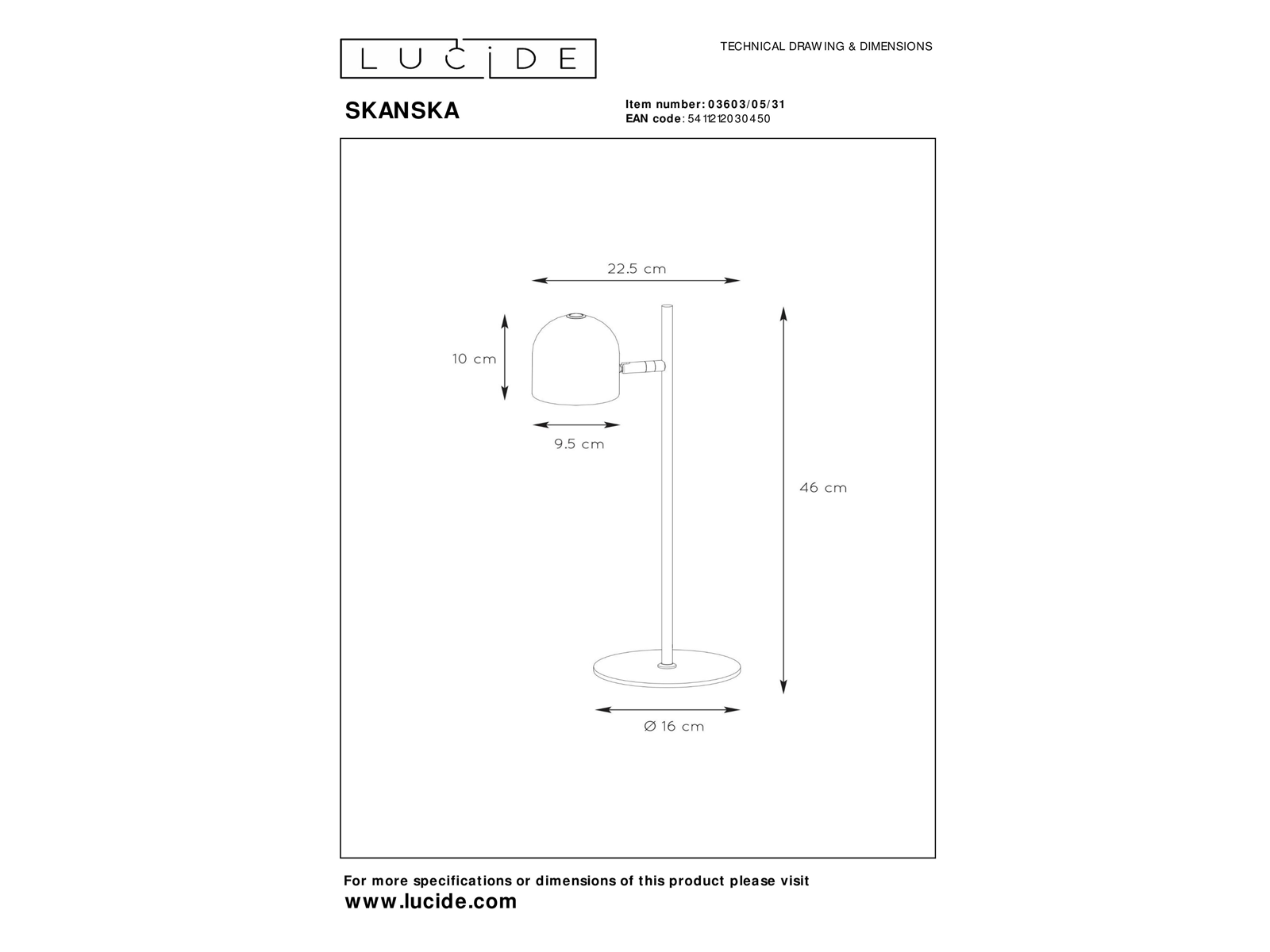 Stolní LED lampa Skanska bílá, 5W, 3000K, 46cm