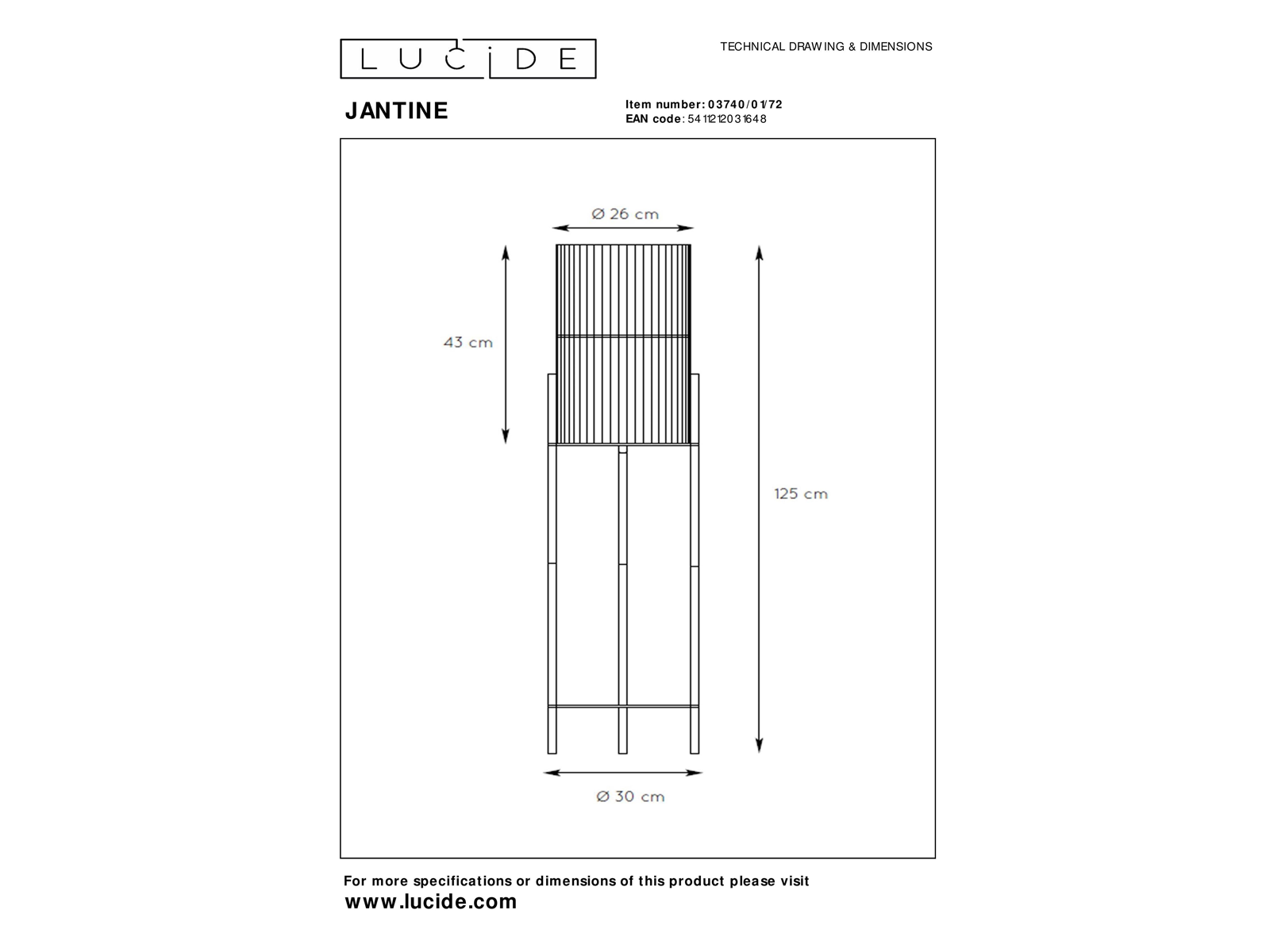 Stojací lampa Jantine, přírodní, E27, 125cm