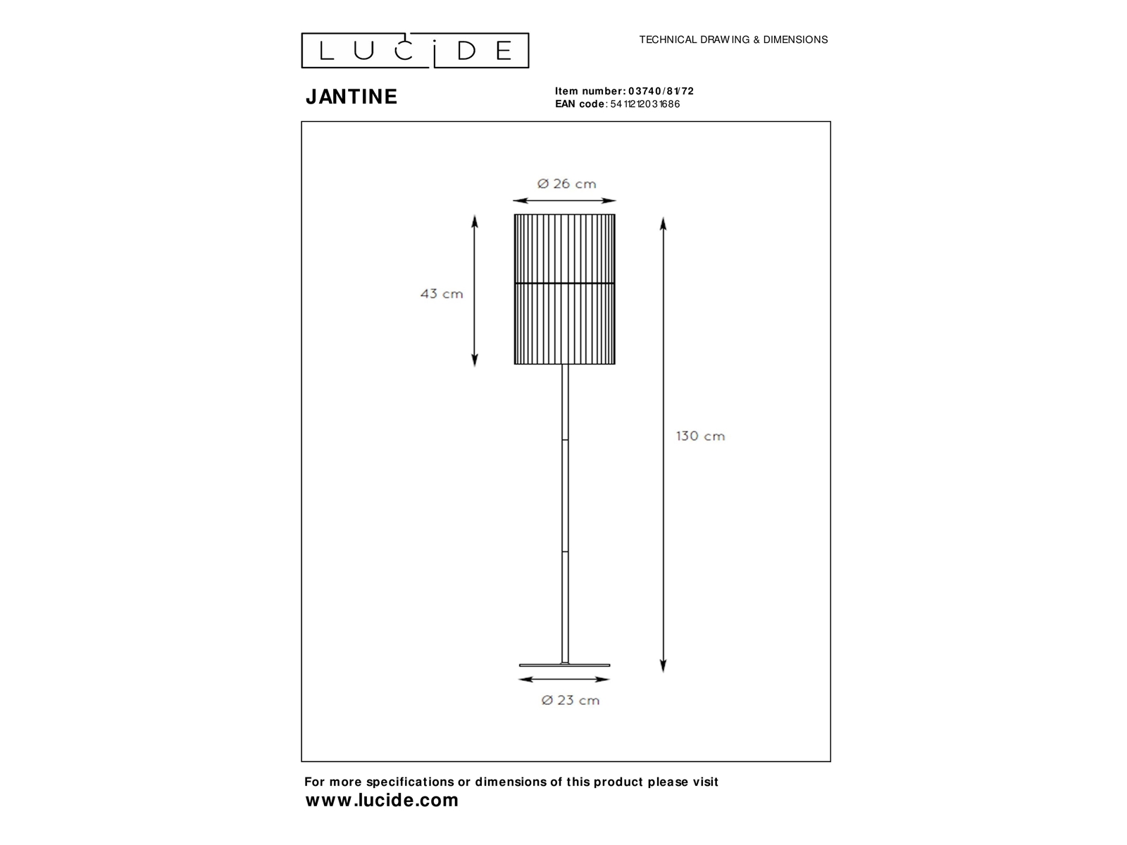 Stojací lampa Jantine, přírodní, E27, 130cm