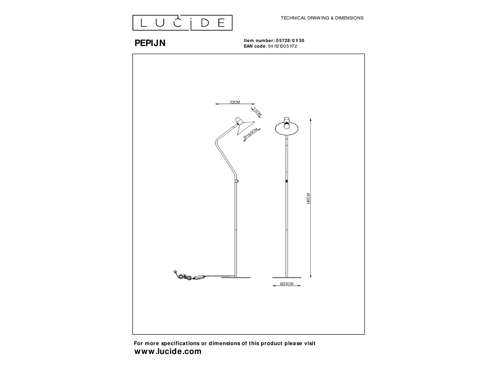 Stojací lampa Pepijn, černá, E14, 145cm