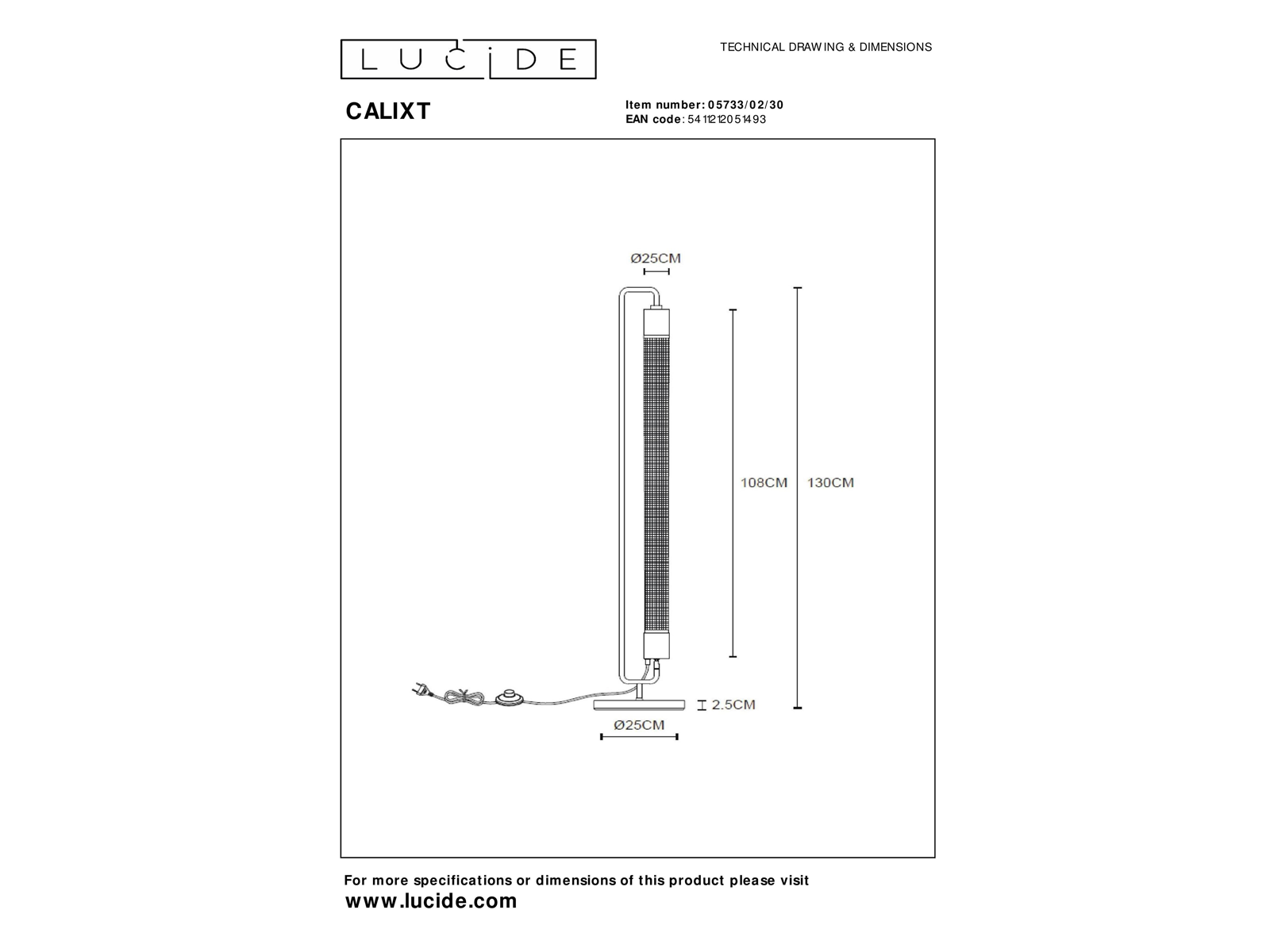 Stojací svítidlo Calixt černé, 2xE27, 130cm