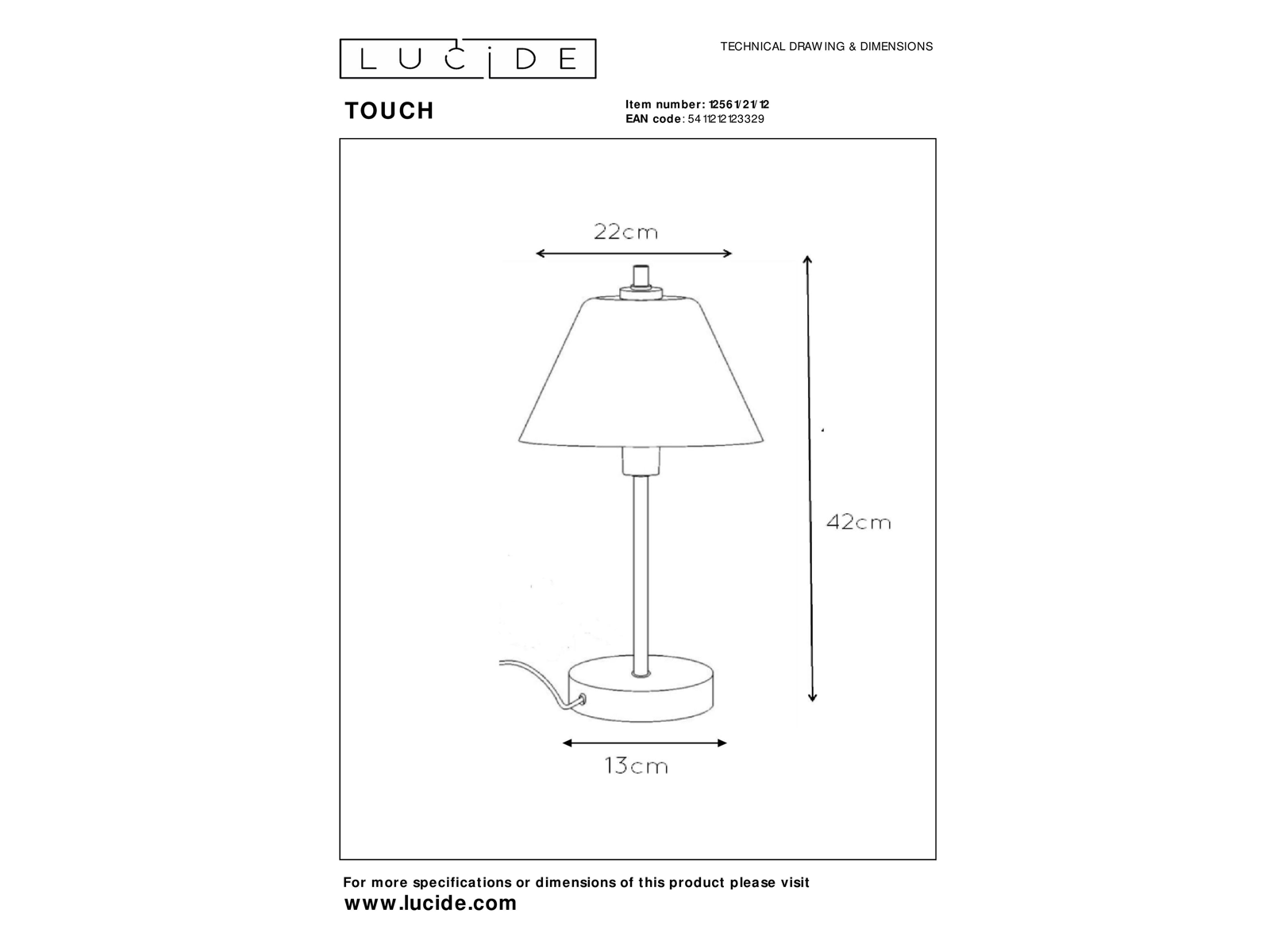 Stolní lampa Touch, saténový chrom, E14, 42cm