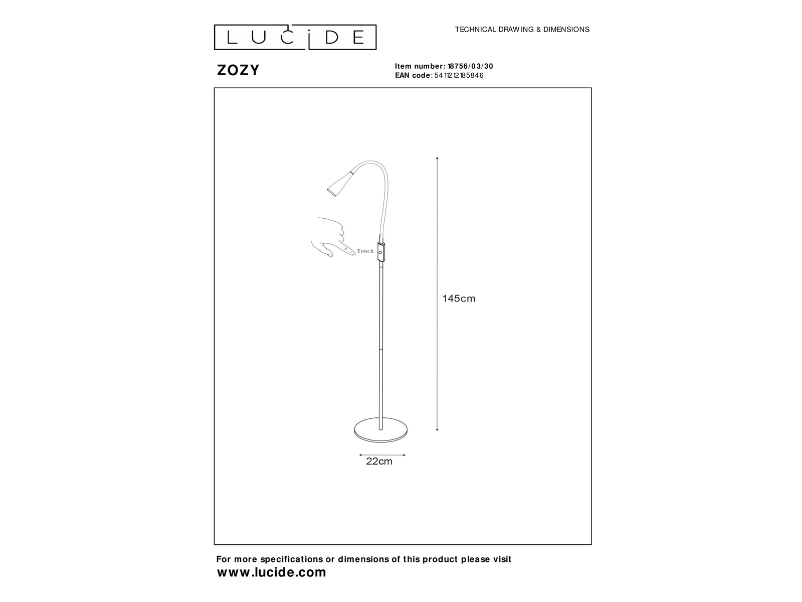 Stojací LED lampa Zozy černá, 4W, 3000K, 145cm