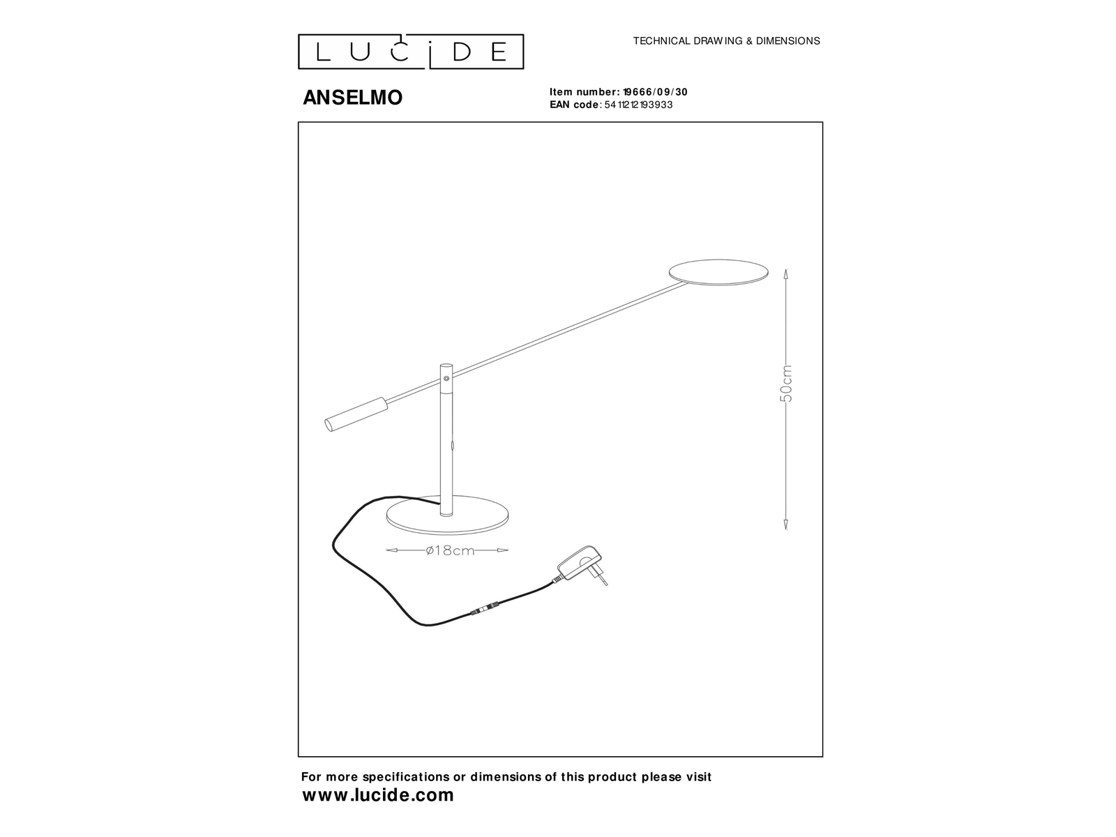 Stolní LED lampa Anselmo černá, 9W, 3000K, 50cm