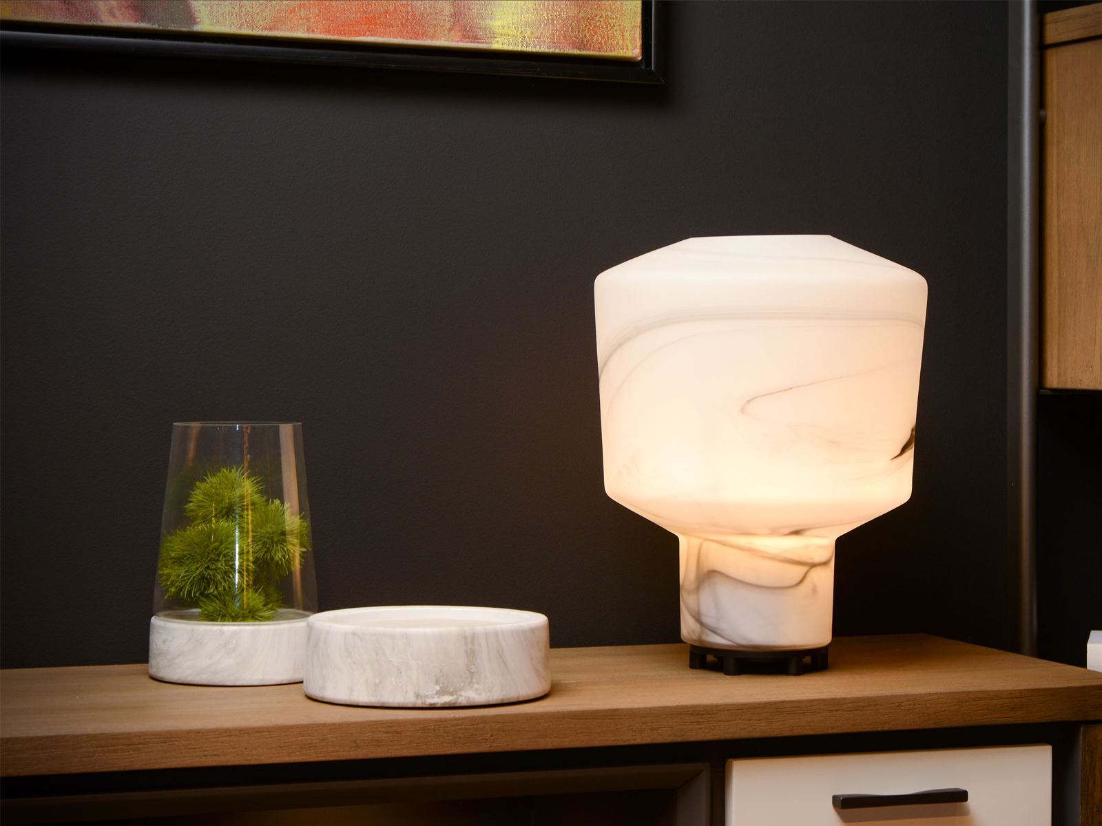 Stolní lampa Alistair bílá, E27, ø30cm