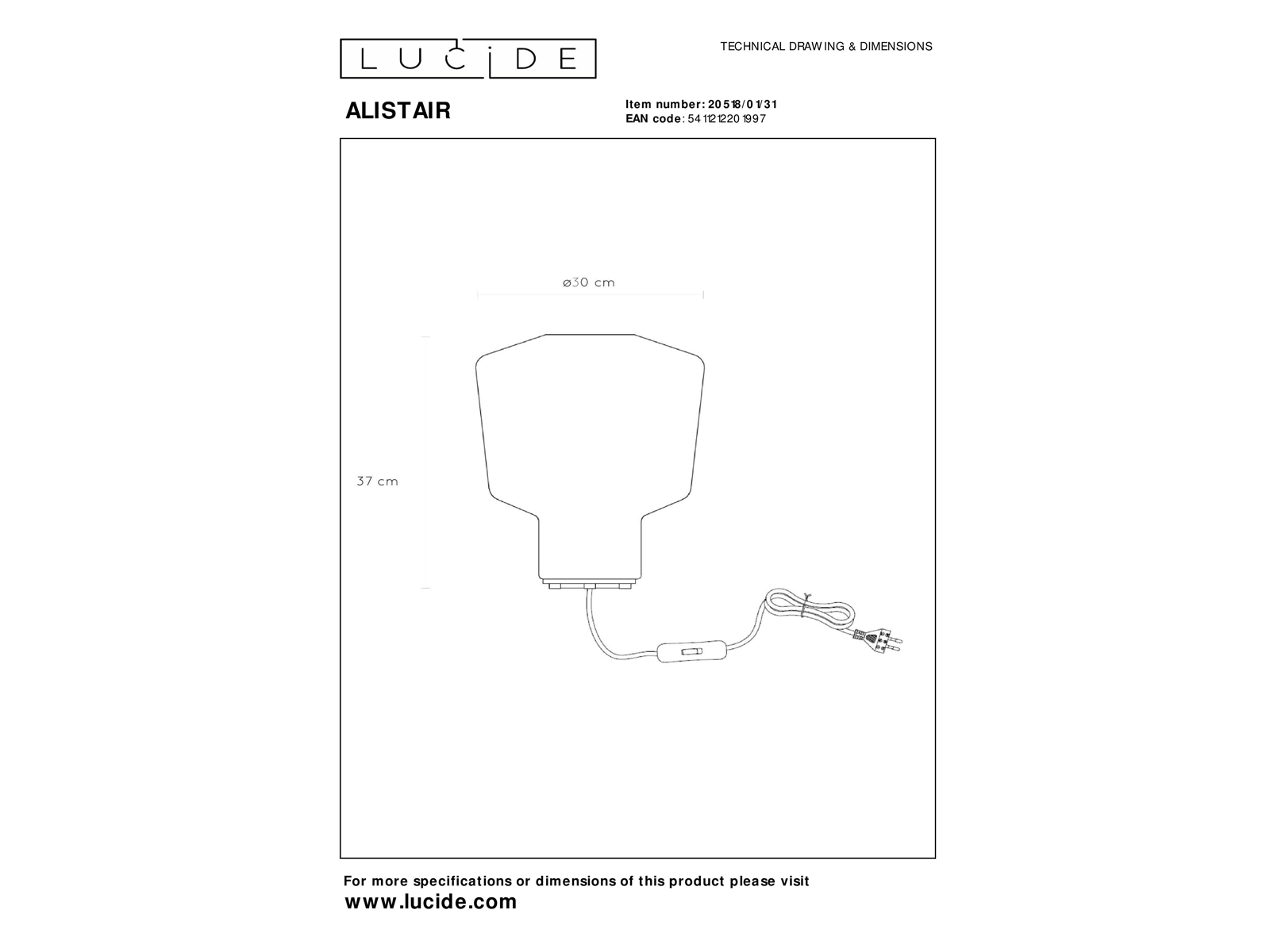 Stolní lampa Alistair bílá, E27, ø30cm