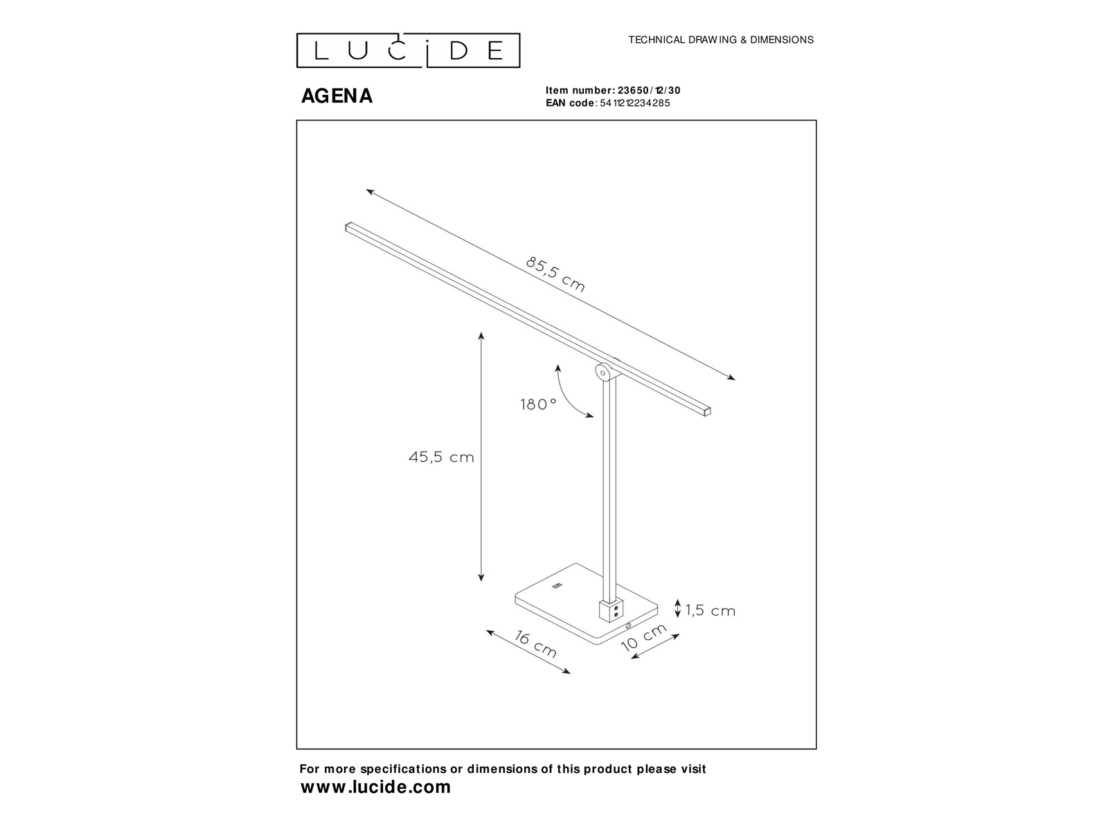 Stolní LED lampa Agena černá, 15W, 2700K, 45,5cm