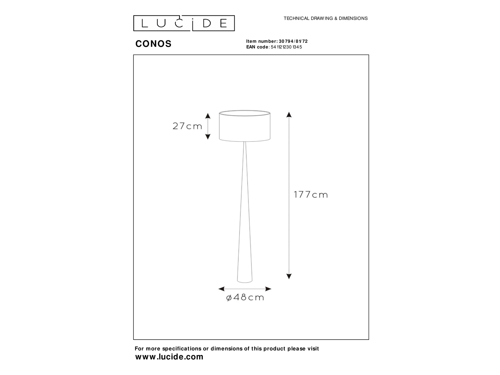 Stojací lampa Conos, přírodní, E27, 177cm