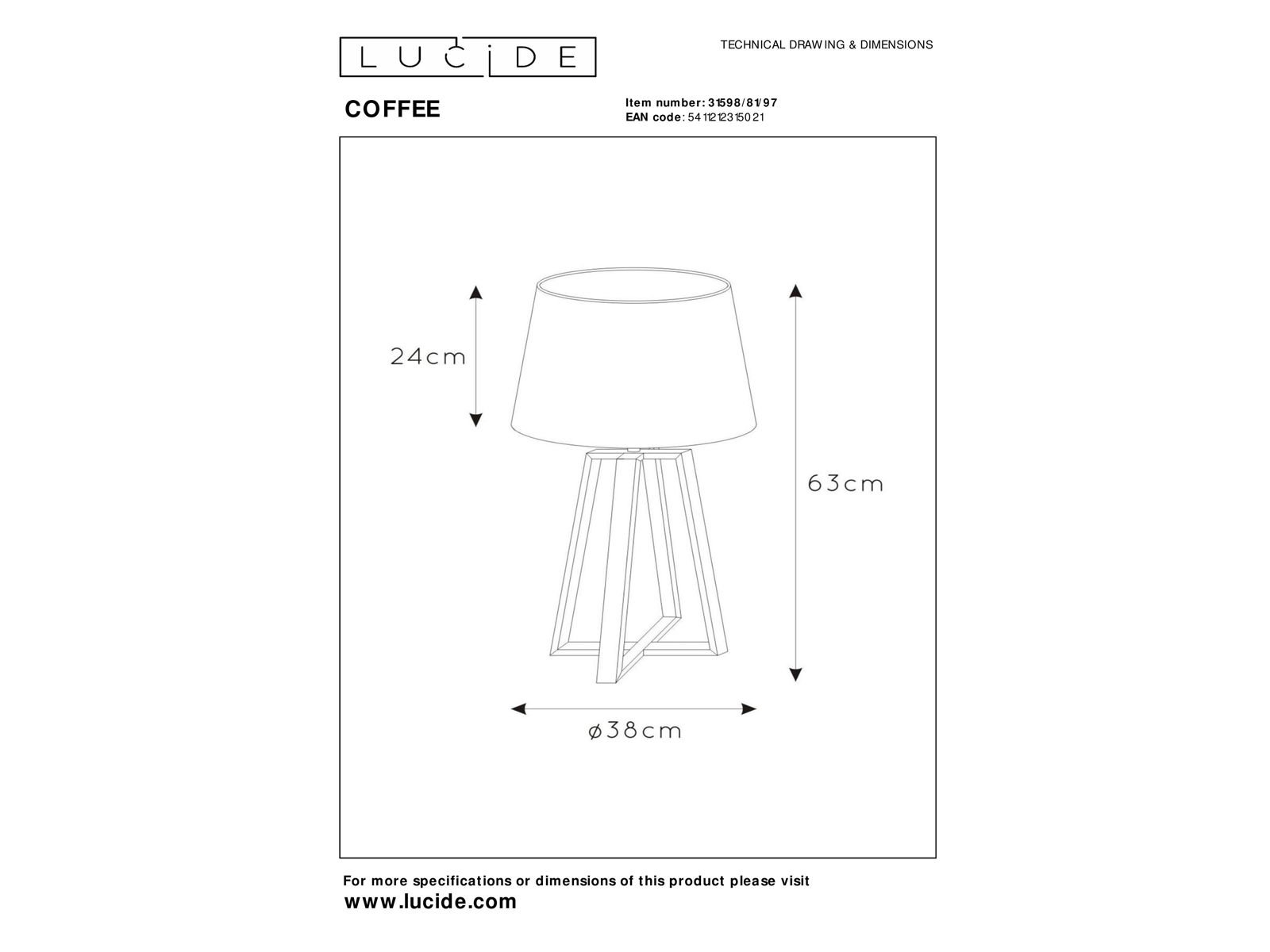 Stolní lampa Coffee, rezavě hnědá, E27, 63cm