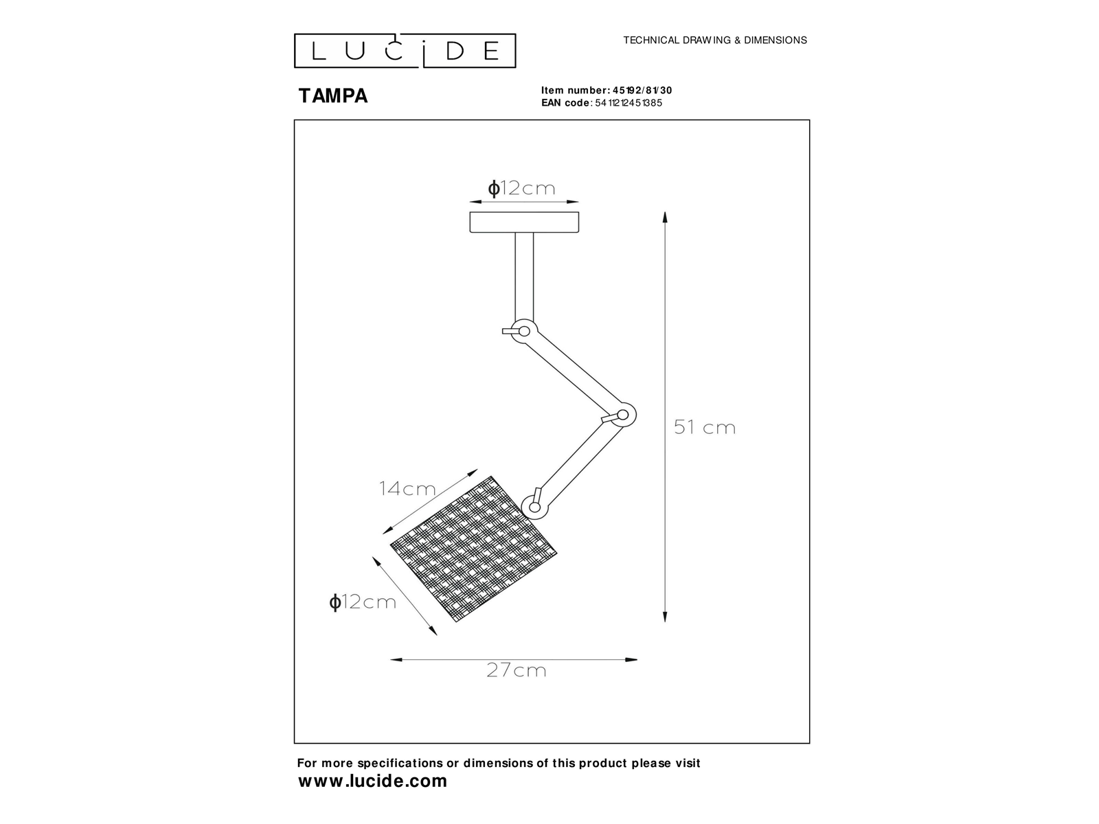 Stropní svítidlo Tampa černé, E27, 51cm
