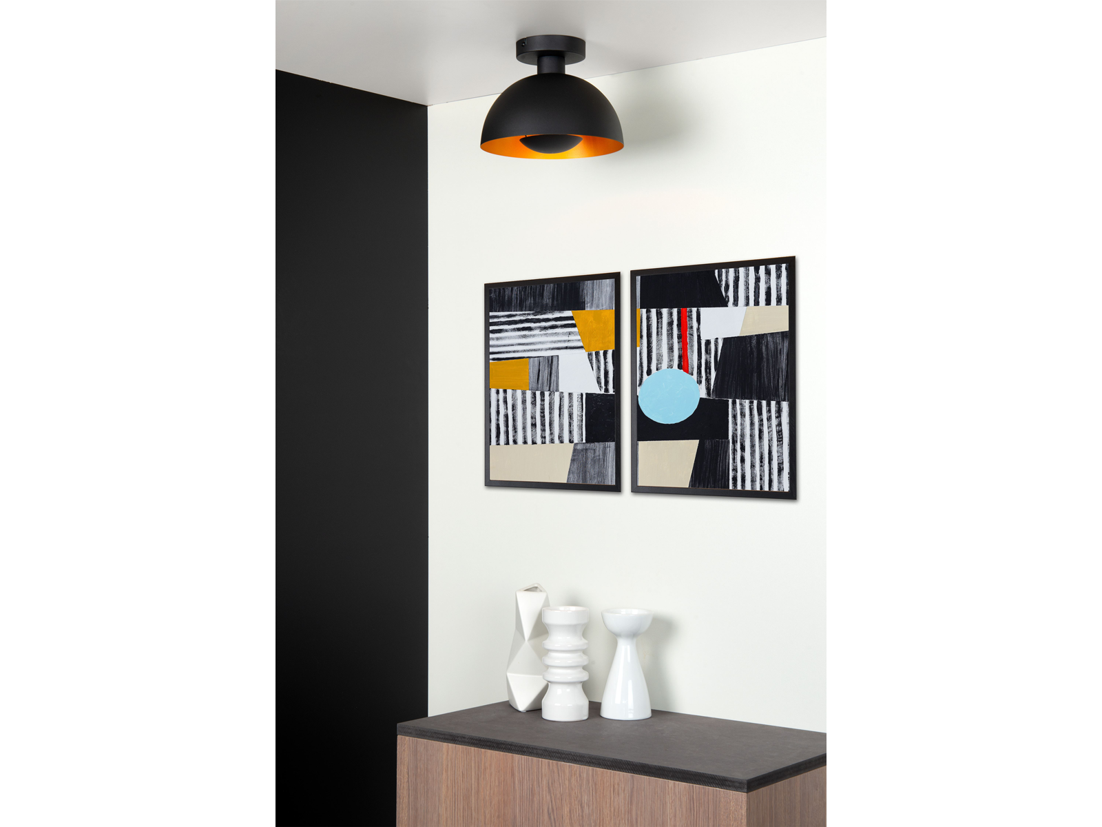 Stropní svítidlo Siemon, černé, E27, ø25cm