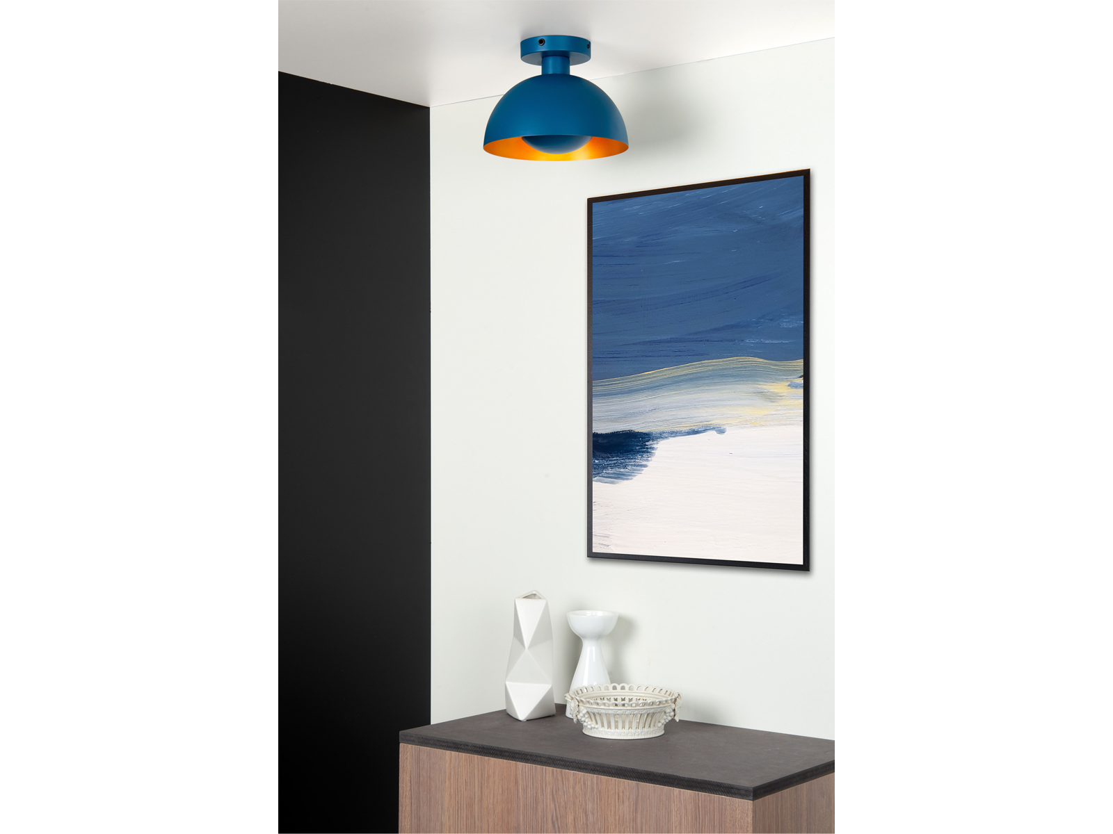 Stropní svítidlo Siemon, modré, E27, ø25cm