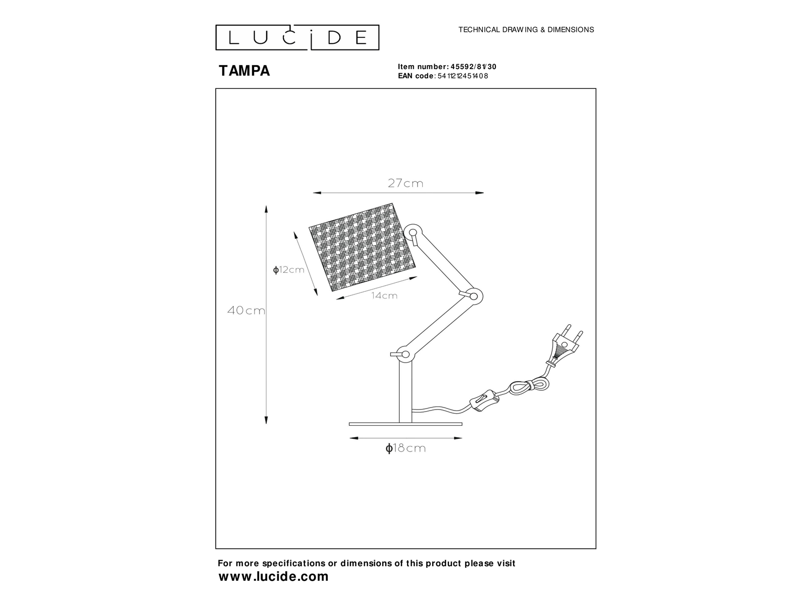 Stolní lampa Tampa černá, E27, 40cm