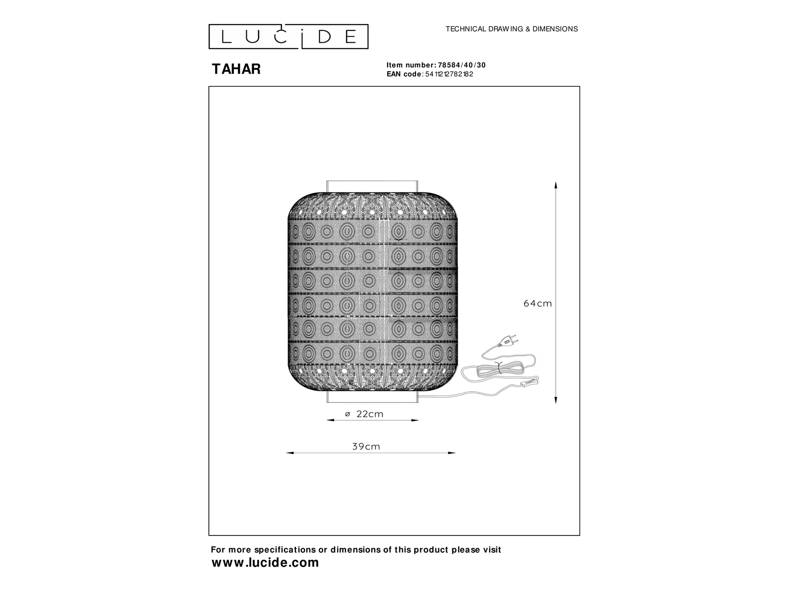 Stolní lampa Tahar, černá, E27, 64cm