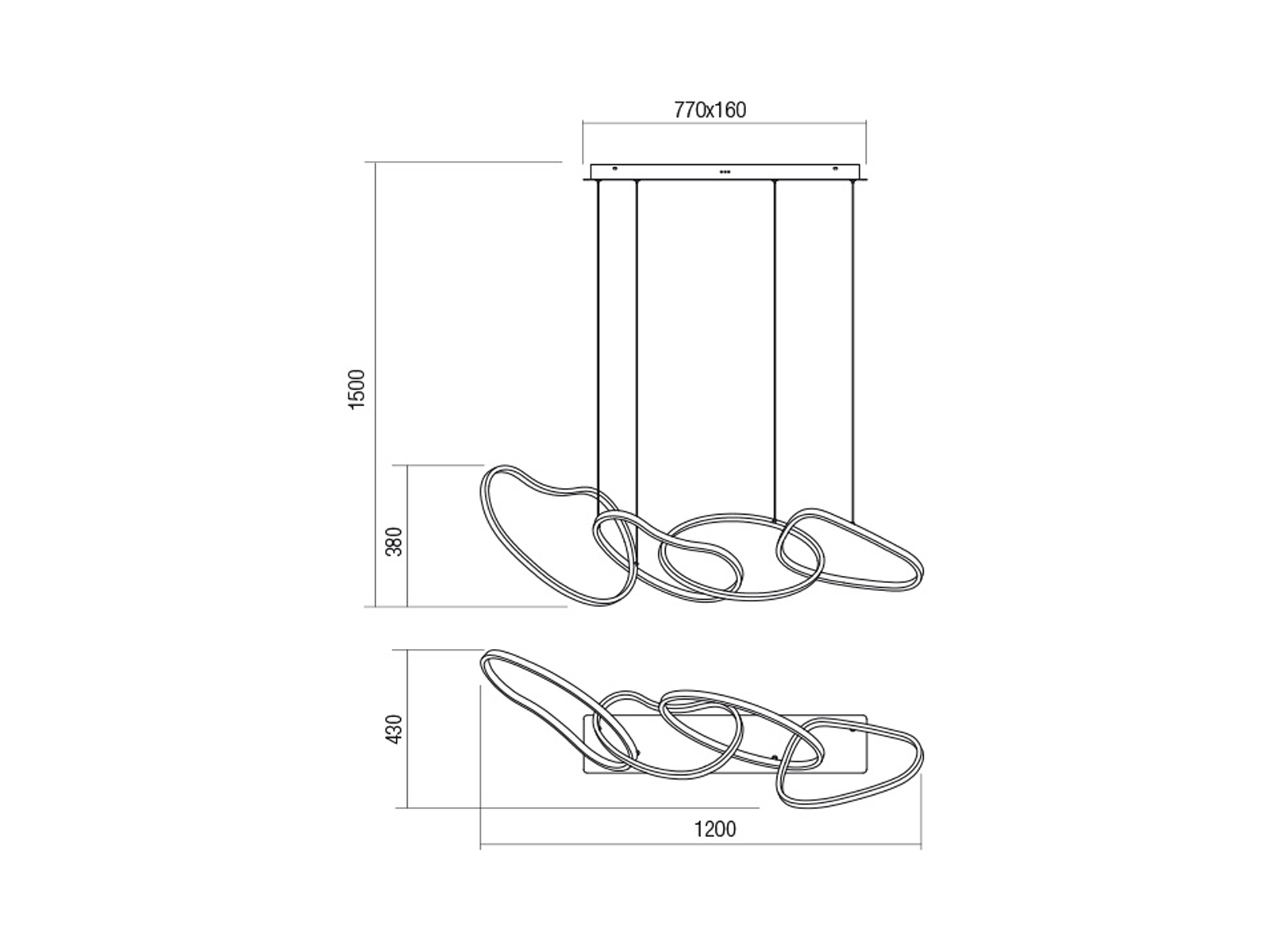 Závěsné LED stmívatelné svítidlo Bias pískově černé, 87,4W, 3000K, 120cm
