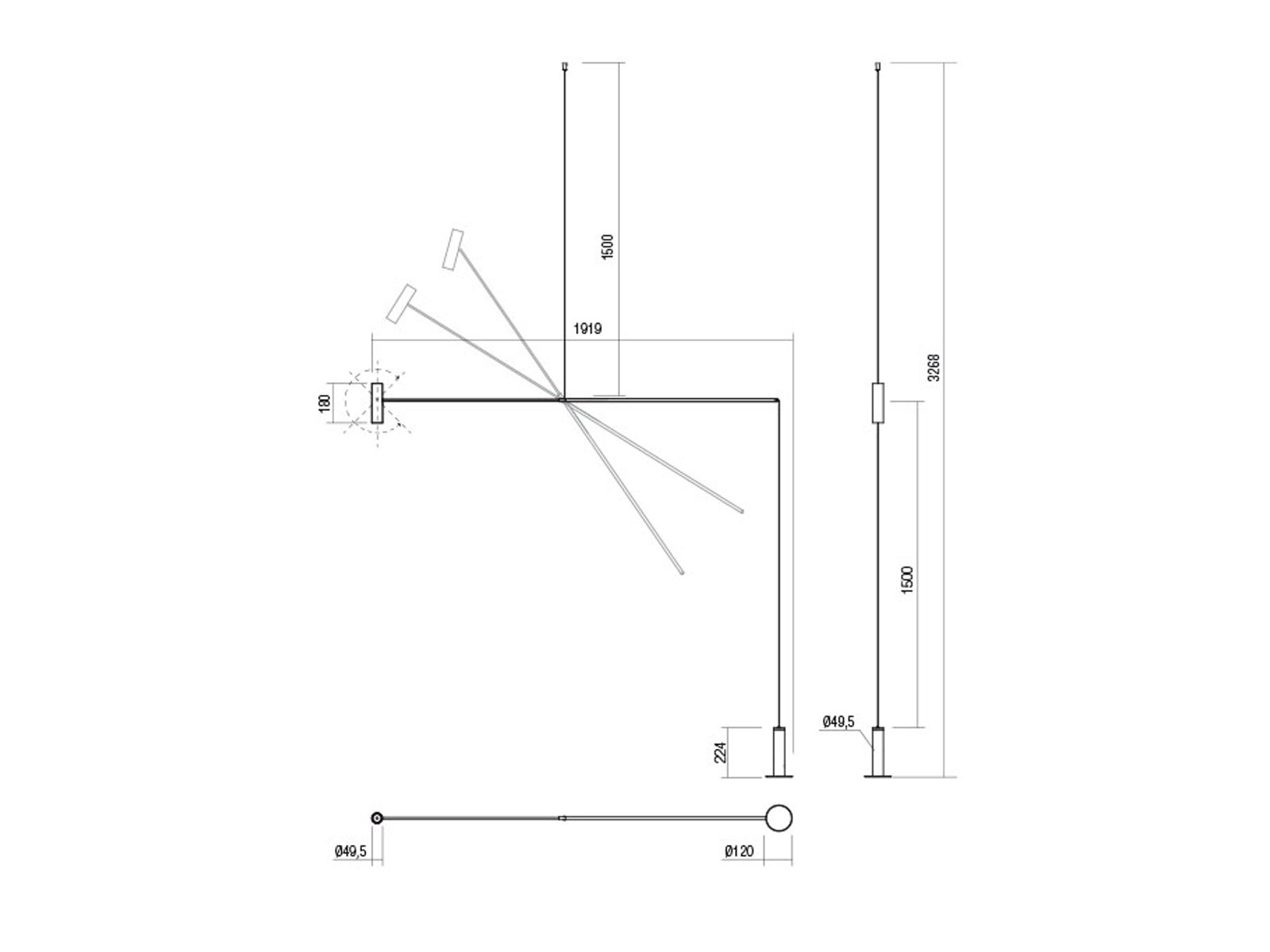 Stojací LED svítidlo Picas černé, 12W, 3000K, 326cm