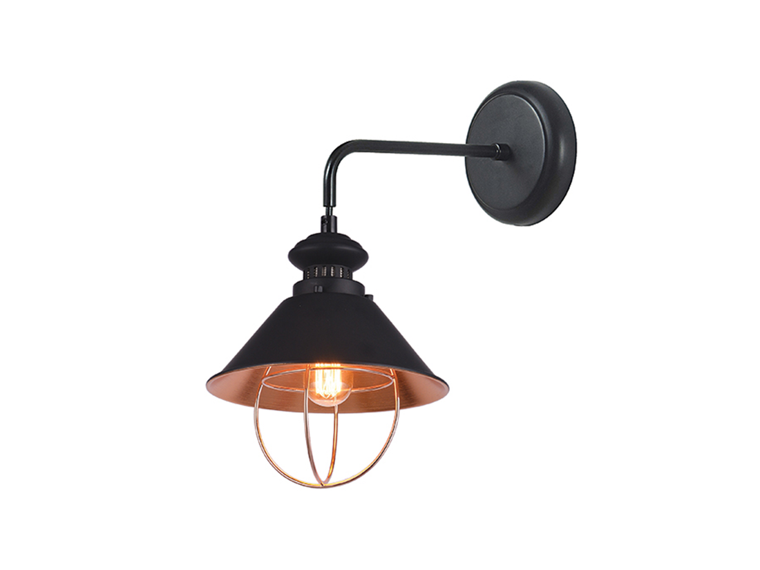 Nástěnné svítidlo černé/měď, 1xE27, 35cm
