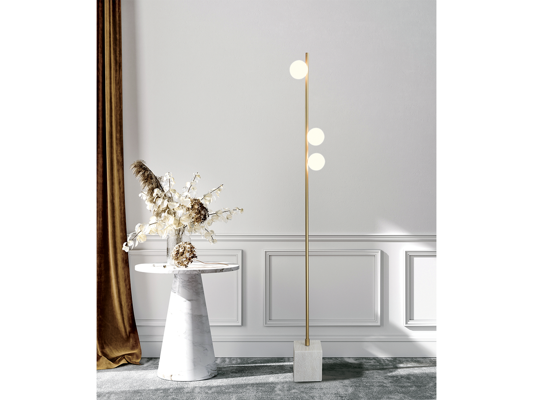 Stojací lampa zlaté/mramor, 3xG9, 156cm