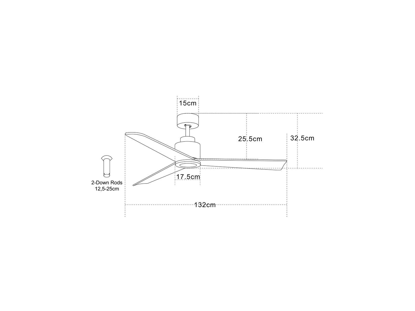 Stropní AC ventilátor, matně černý, ø132cm