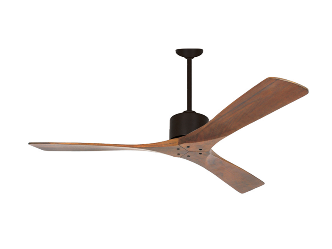 Stropní AC ventilátor, tmavě černá, hnědé lopatky, ø132cm