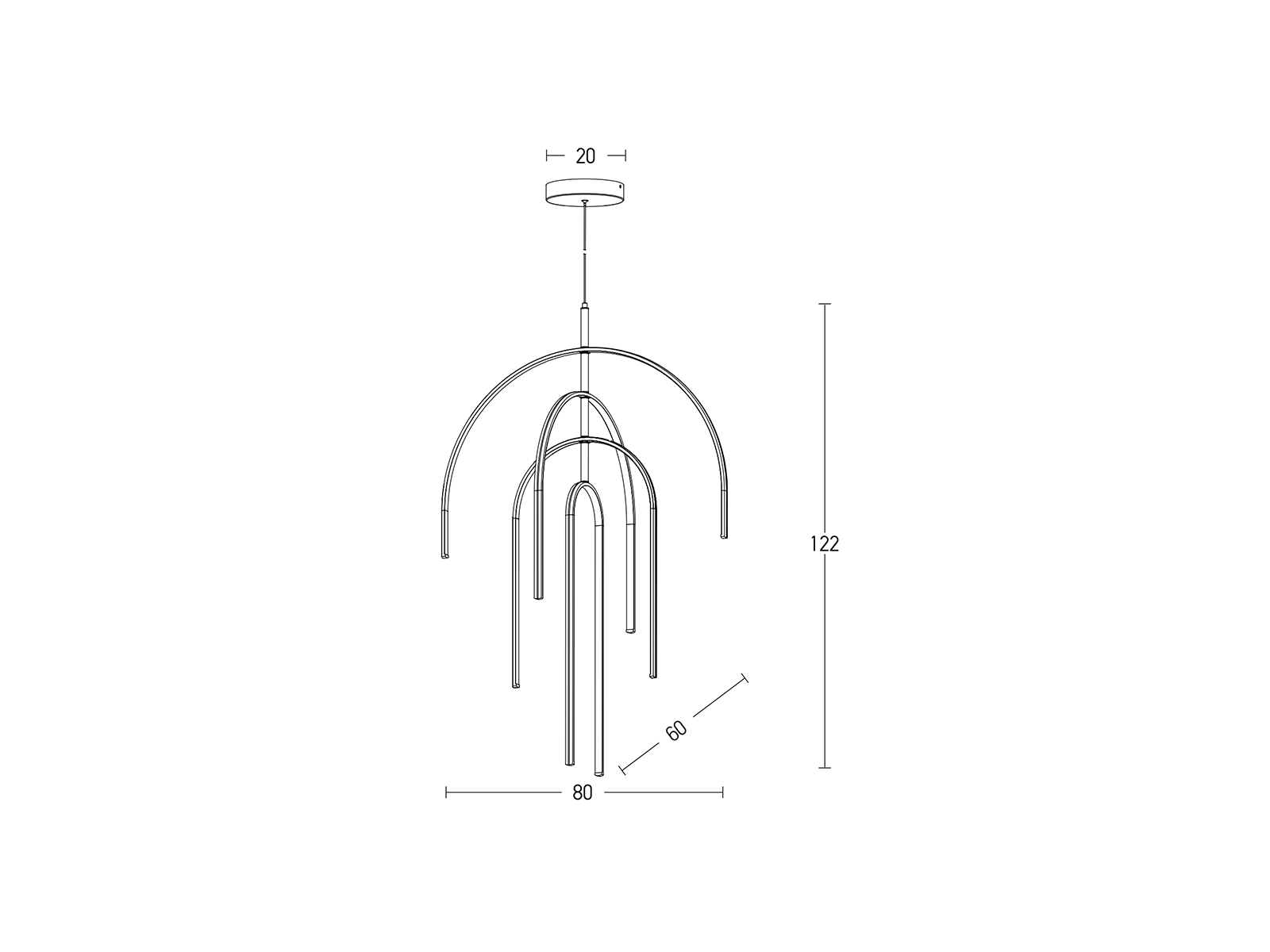 Závěsné stmívatelné LED svítidlo zlaté, 96W, 3000K, 122cm