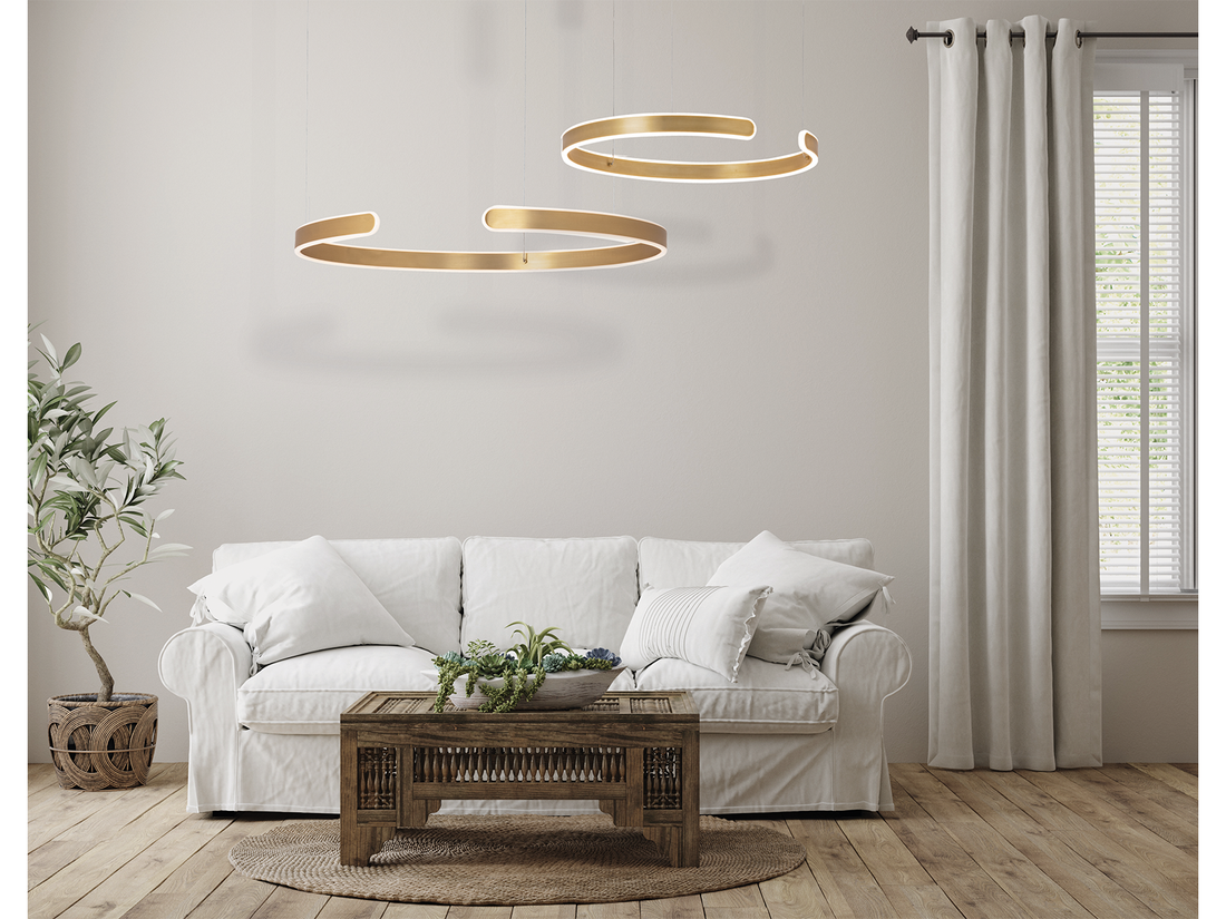 Závěsné LED stmívatelné svítidlo zlaté, 30W, 3000K, ø60cm