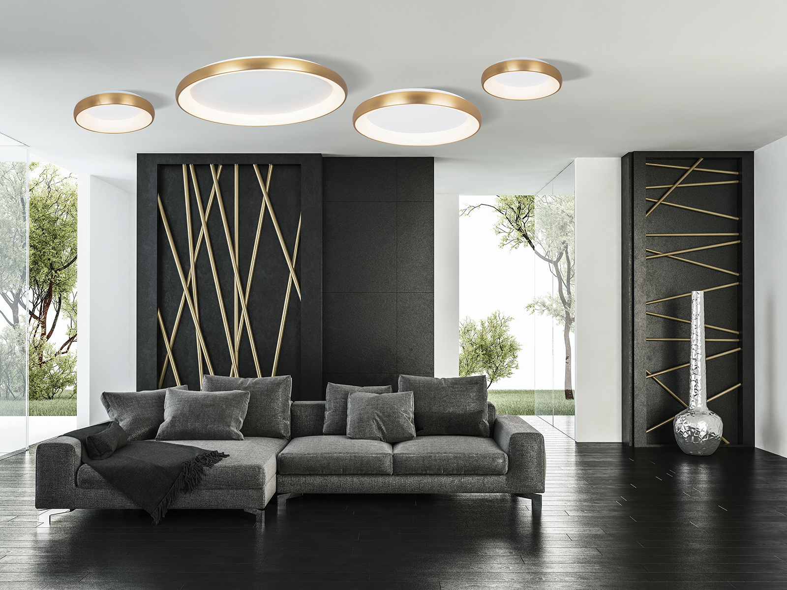 Stropní stmívatelné LED svítidlo zlaté, 30W, 3000K, 40cm