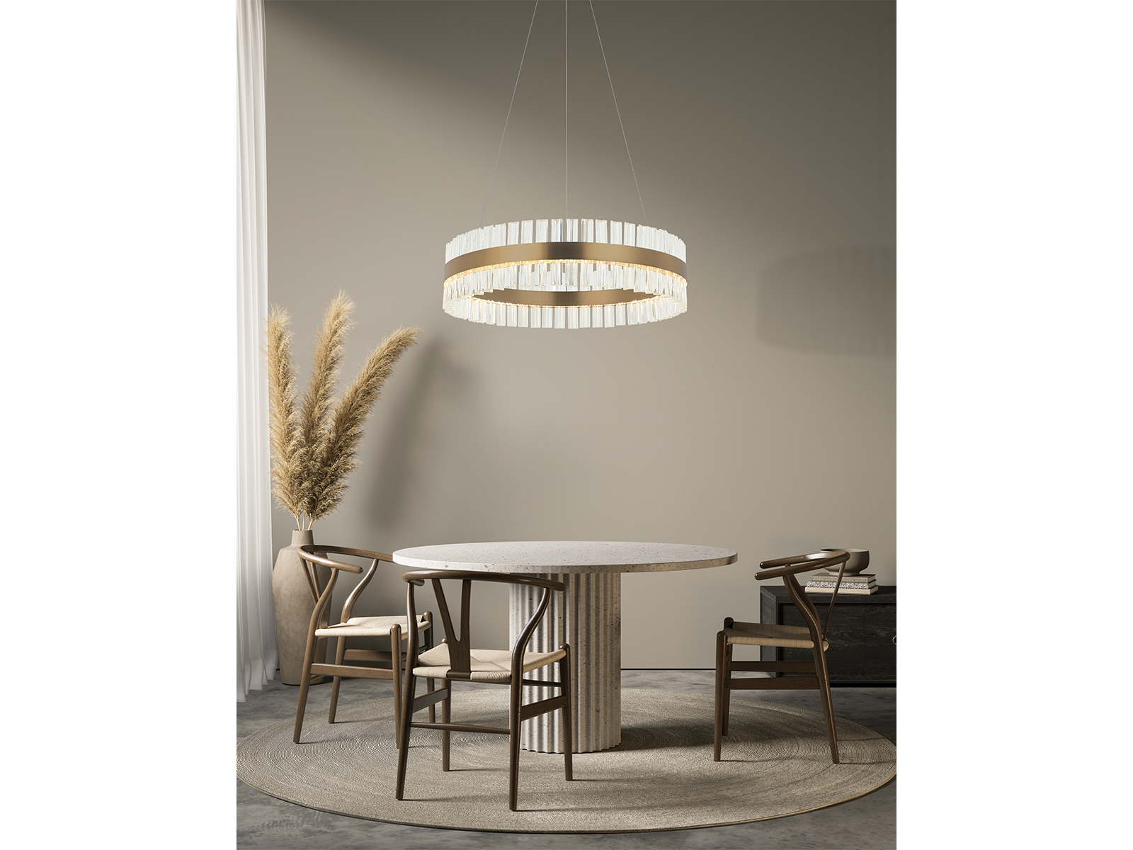 Závěsné stmívatelné LED svítidlo matně zlaté, 68W, 3000K, ø80cm
