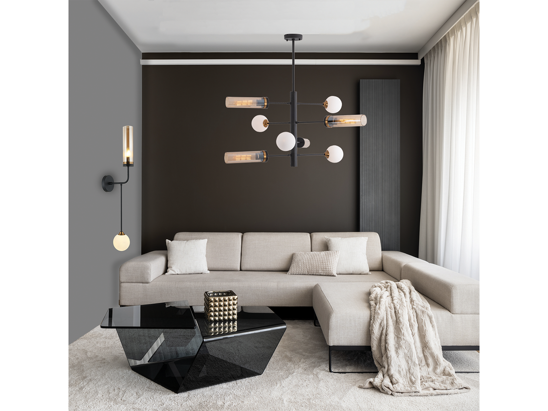 Závěsné svítidlo černá/mosaz, 4xG9, 4xE27 ø75cm