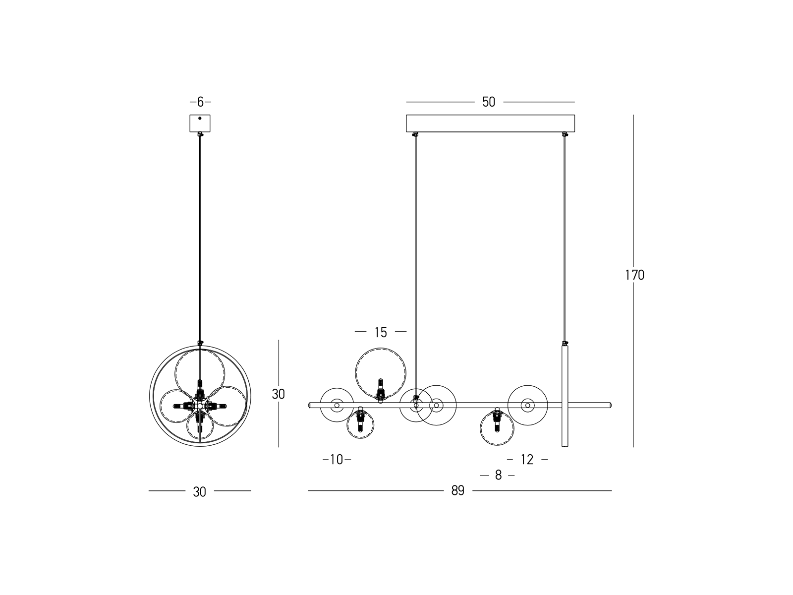 Závěsné stmívatelné LED svítidlo černé, 14W, 3000K, 7xG9, 89cm