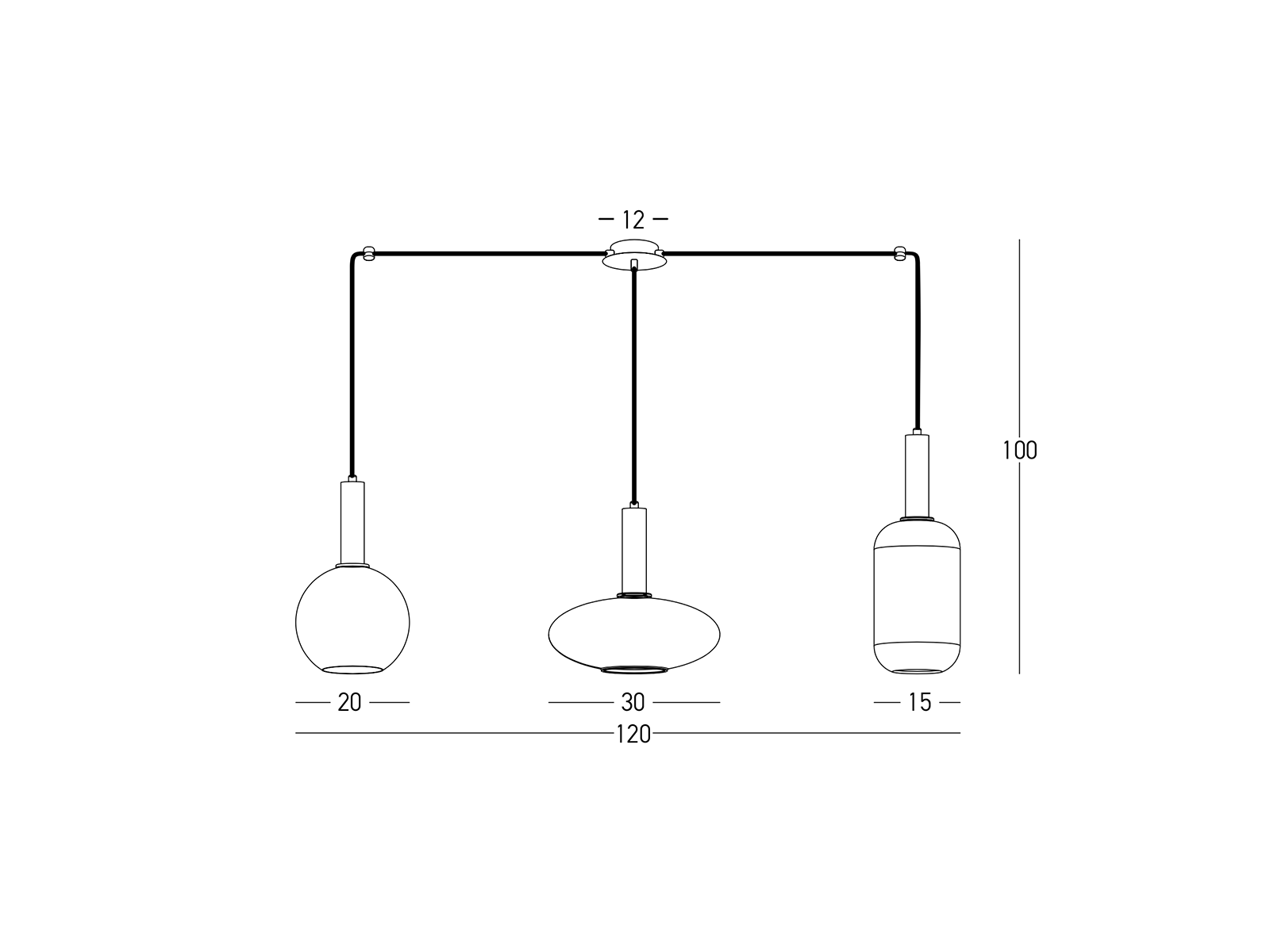 Závěsné svítidlo matně zlaté, 3xE27, 120cm