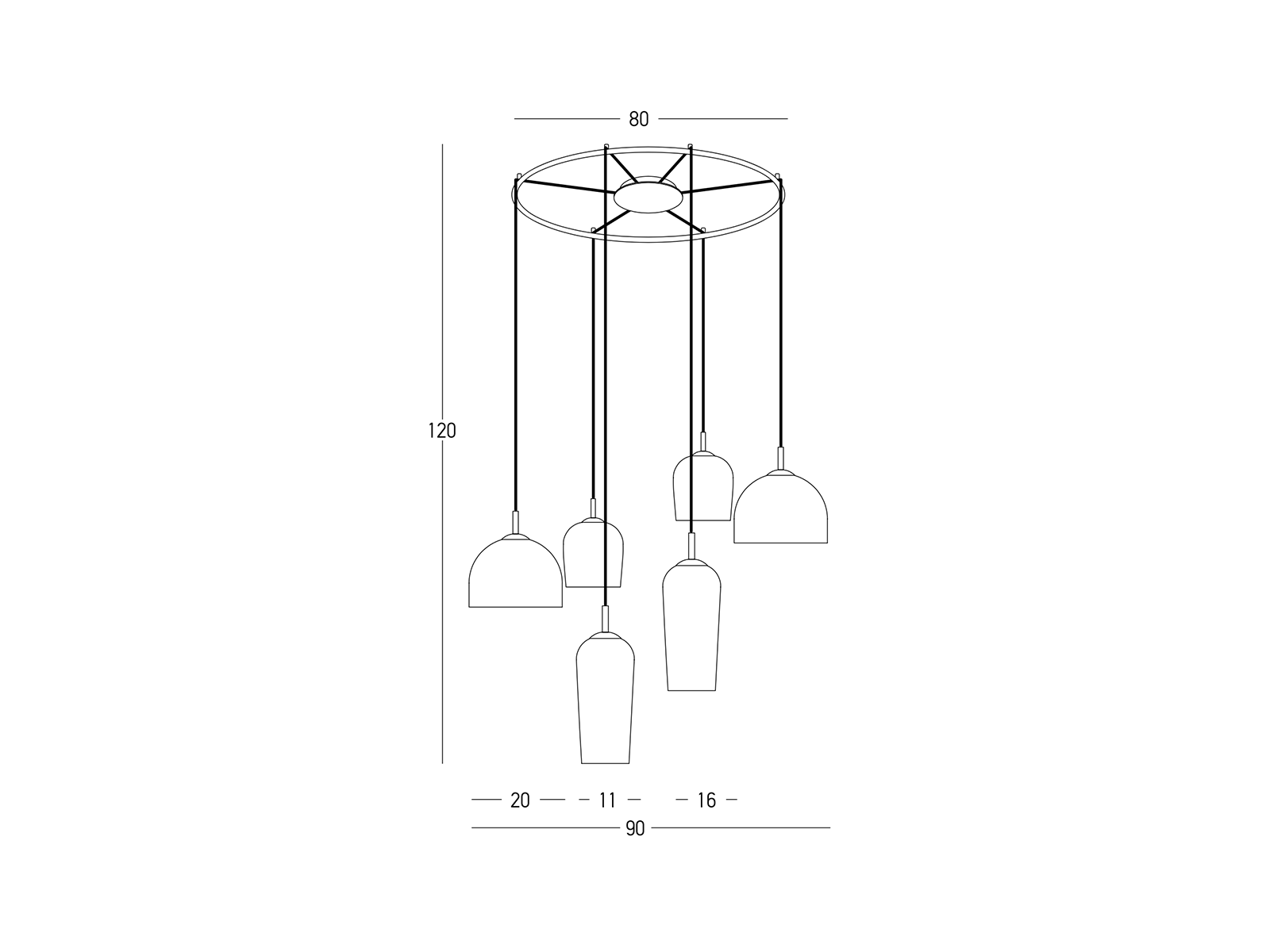 Závěsné svítidlo champagne, 6xE14, ø90cm