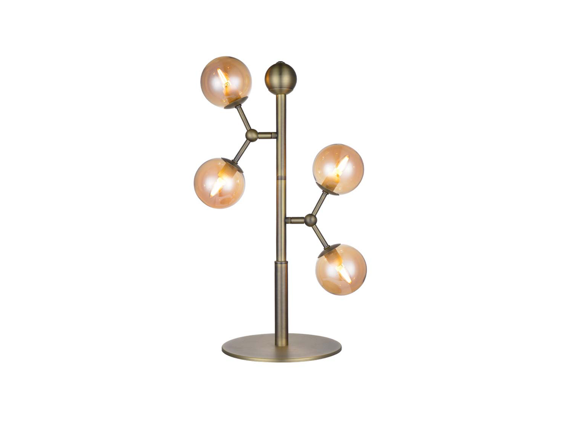 Stolní lampa Atom jantarová/mosaz, 4L, 52cm