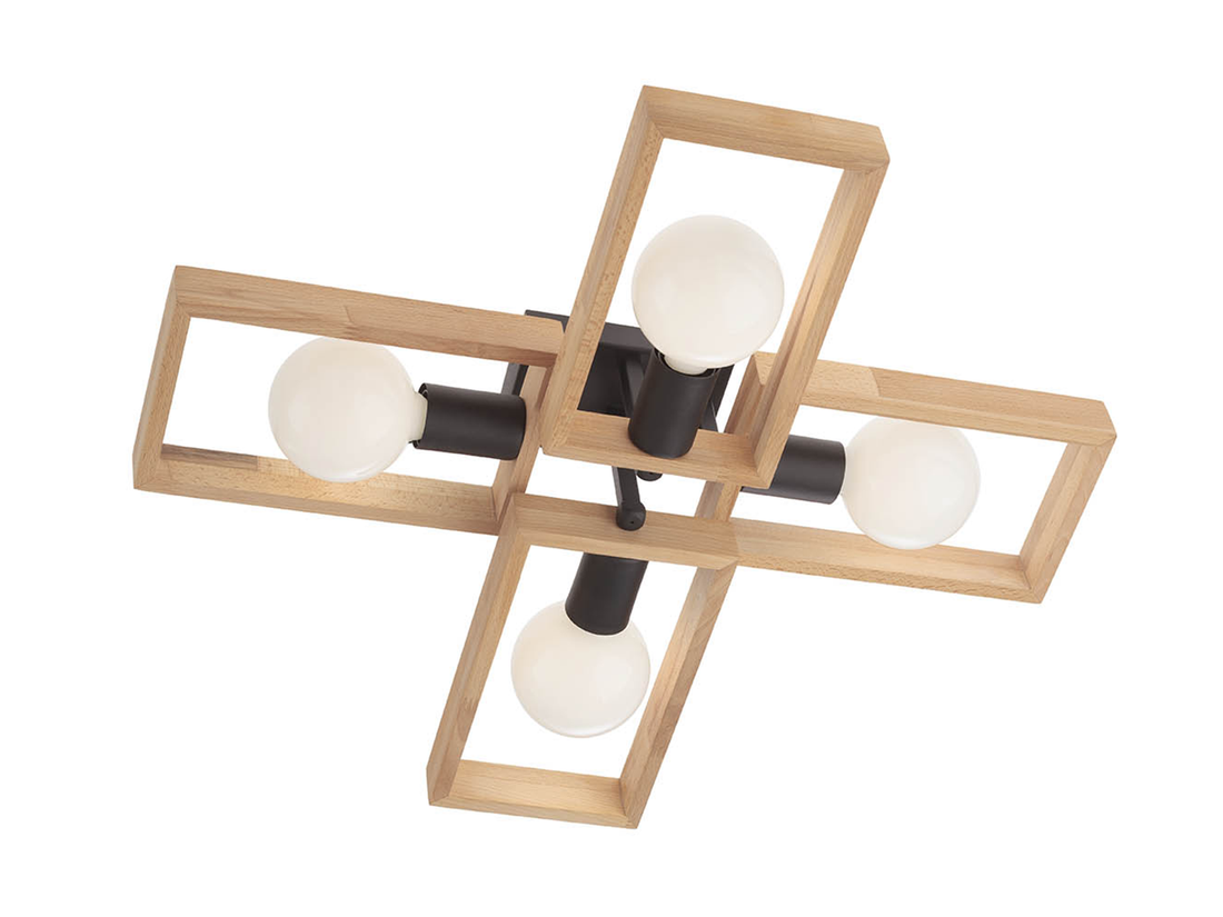 Stropní svítidlo Timber, černé, dřevo, 4xE27, 63cm