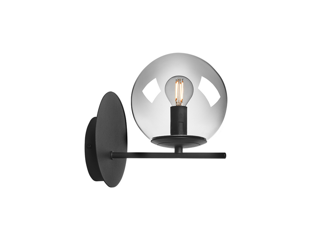 Nástěnné svítidlo Boldy, pískově černé, kouřové, 1xE14, ø15cm