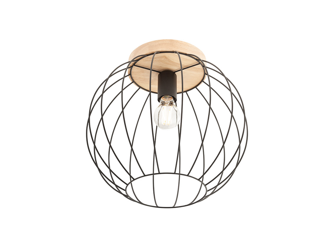 Stropní svítidlo Trellis, černé, dřevo, 1xE27, ø35cm