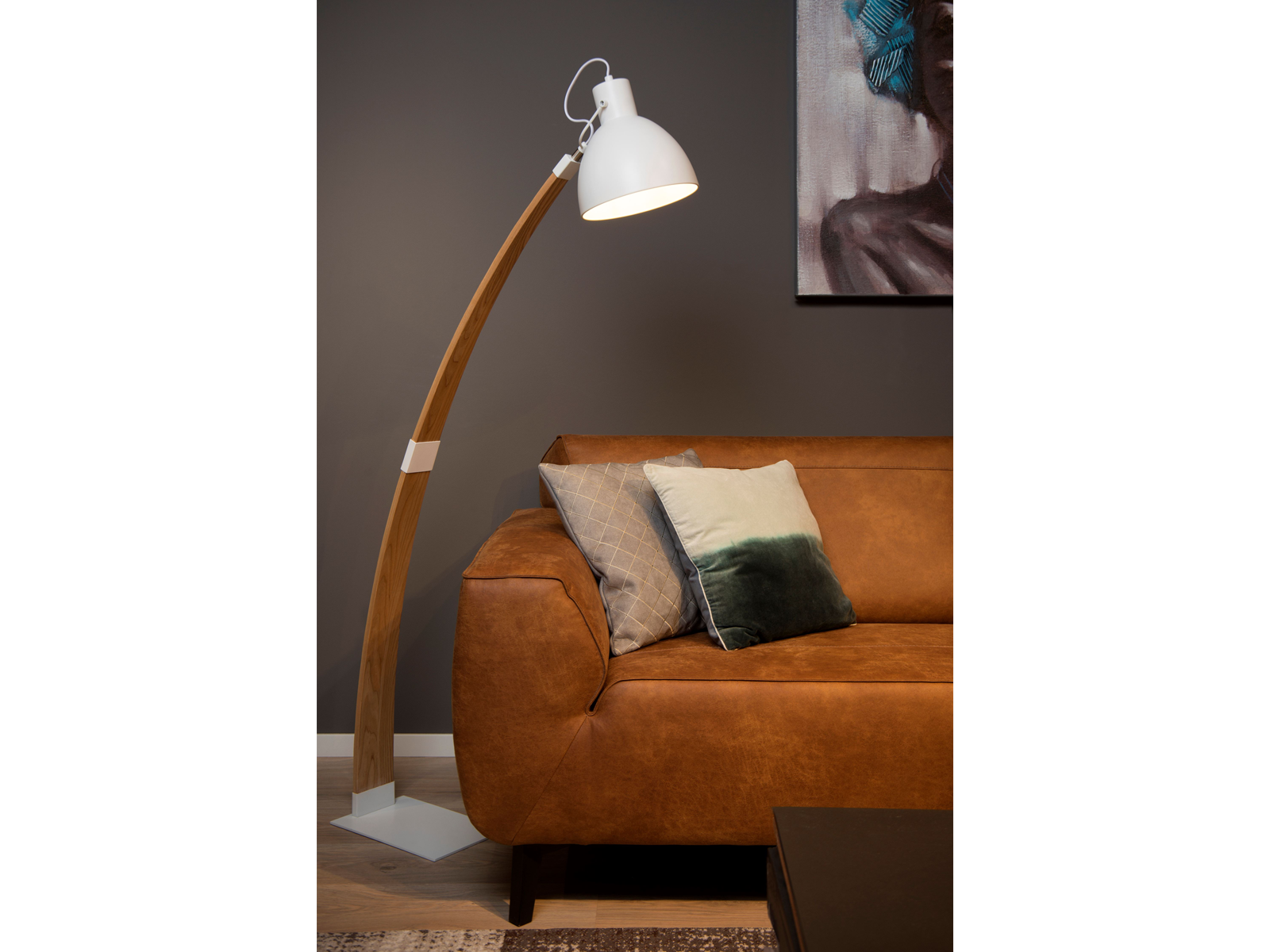 Stojací lampa Curf, bílá/přírodní, E27, 143cm