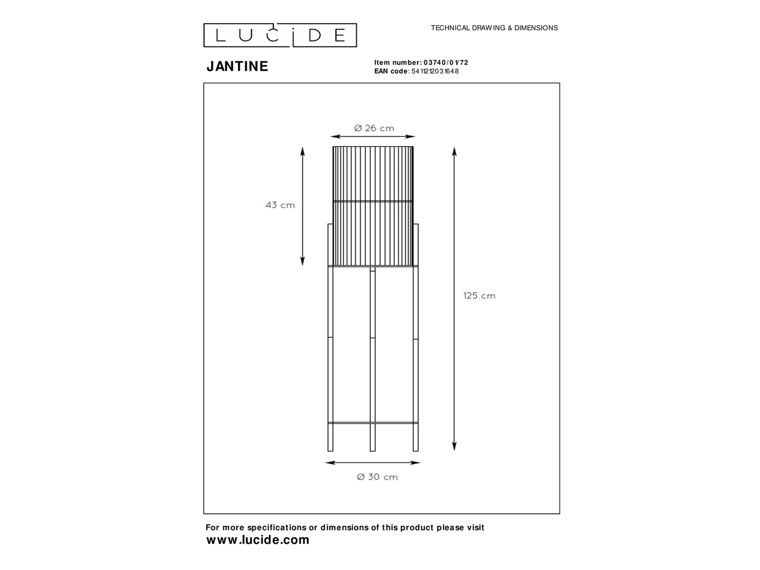 Stojací lampa Jantine, přírodní, E27, 125cm