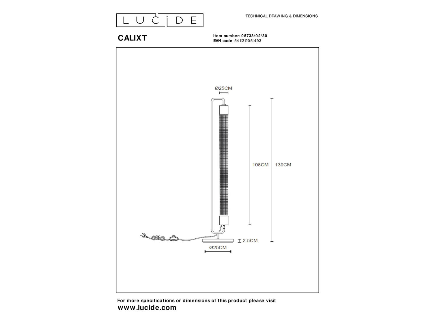 Stojací svítidlo Calixt černé, 2xE27, 130cm