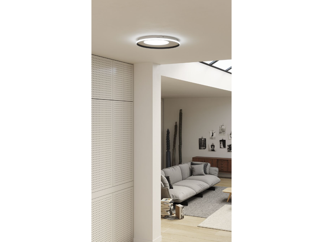Stropní LED svítidlo Sintesi s dálkovým ovládáním, matná bílá, matná černá, 45W, 3000K-6000K, ø45cm