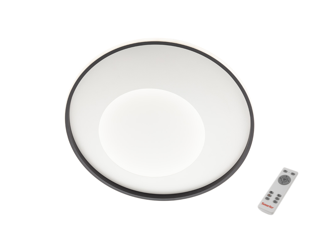 Stropní LED svítidlo Sintesi s dálkovým ovládáním, matná bílá, matná černá, 57W, 3000K-6000K, ø55cm