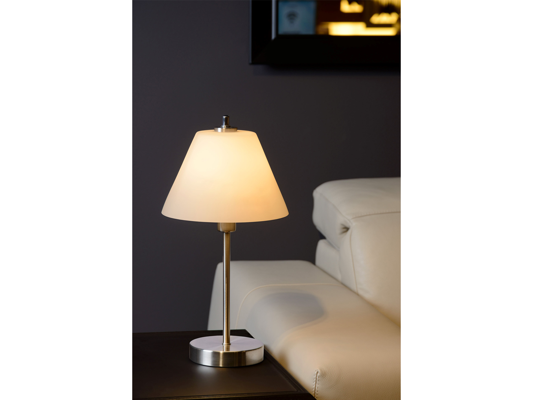 Stolní lampa Touch, saténový chrom, E14, 42cm