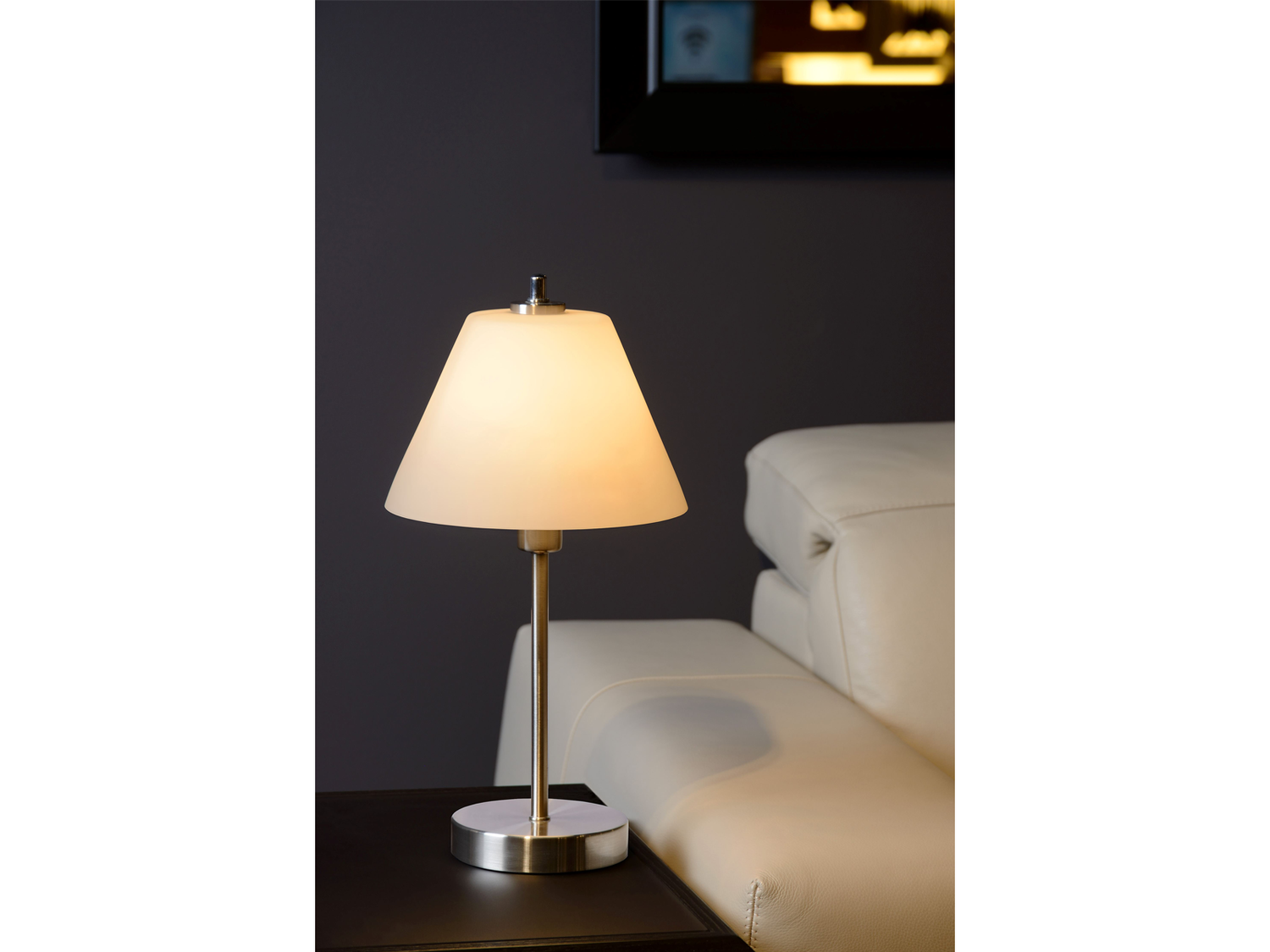Stolní lampa Touch, saténový chrom, E14, 42cm