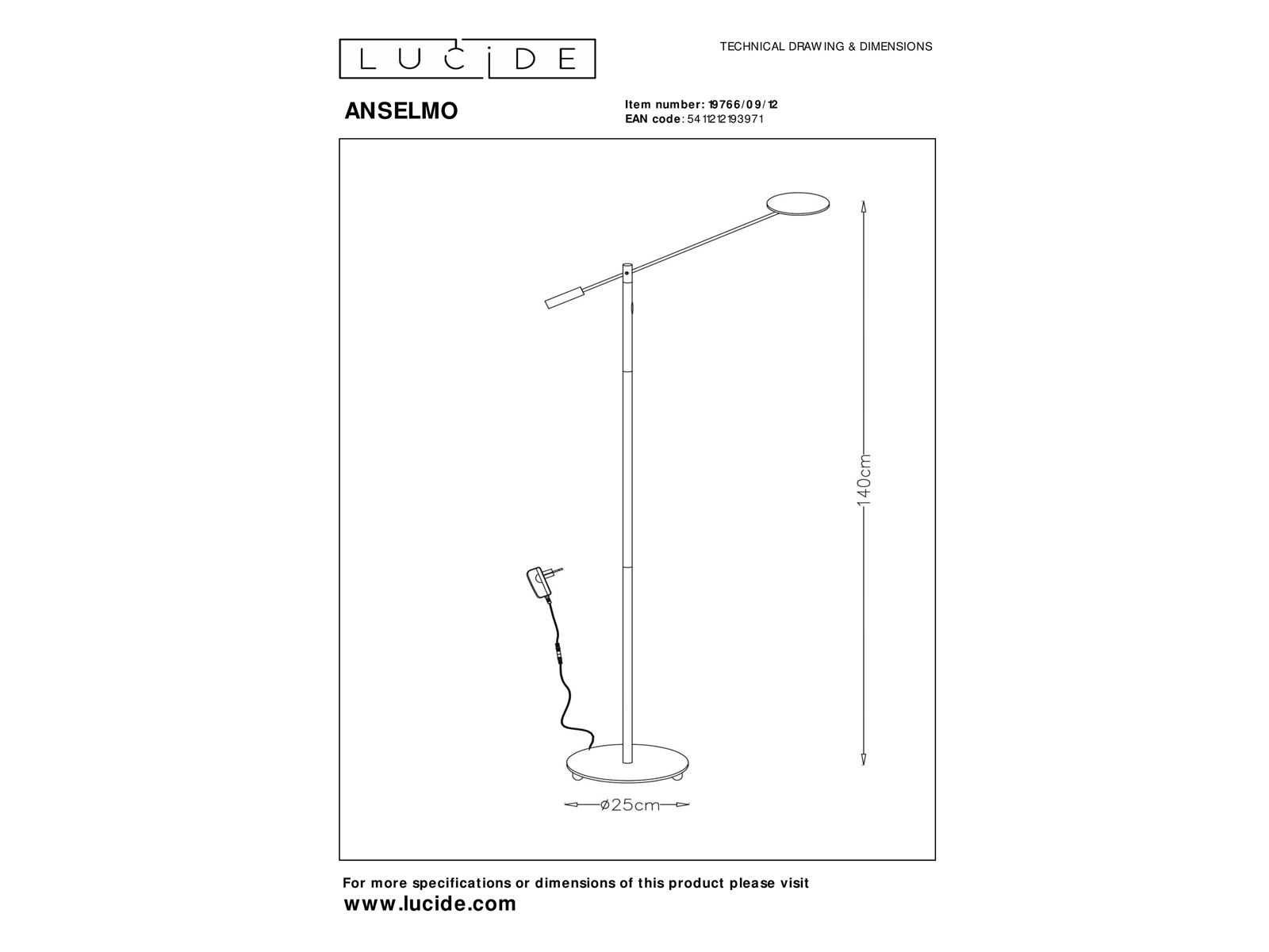 Stojací LED lampa Anselmo saténový chrom, 9W, 3000K, 140cm